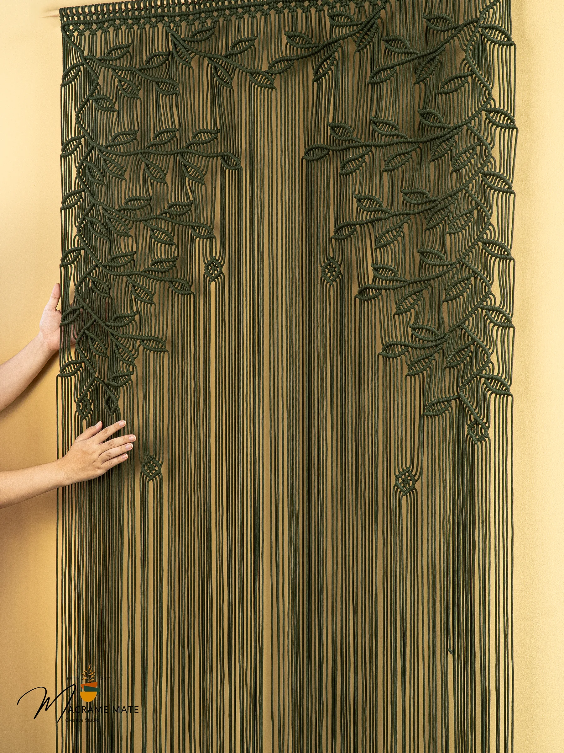 Juno Dark Green Macrame Leaf Door Curtain - Image 7