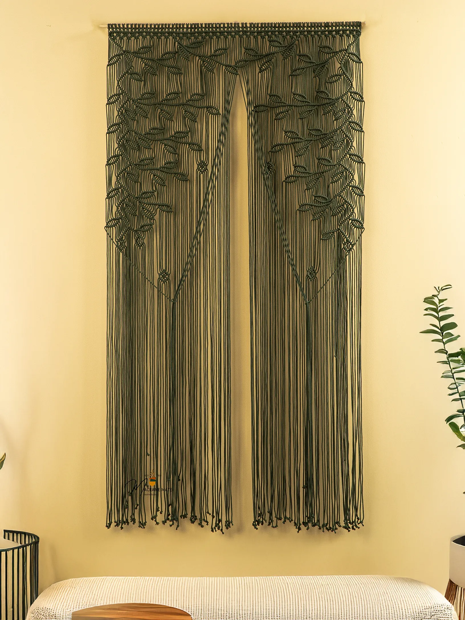 Juno Dark Green Macrame Leaf Door Curtain - Image 8
