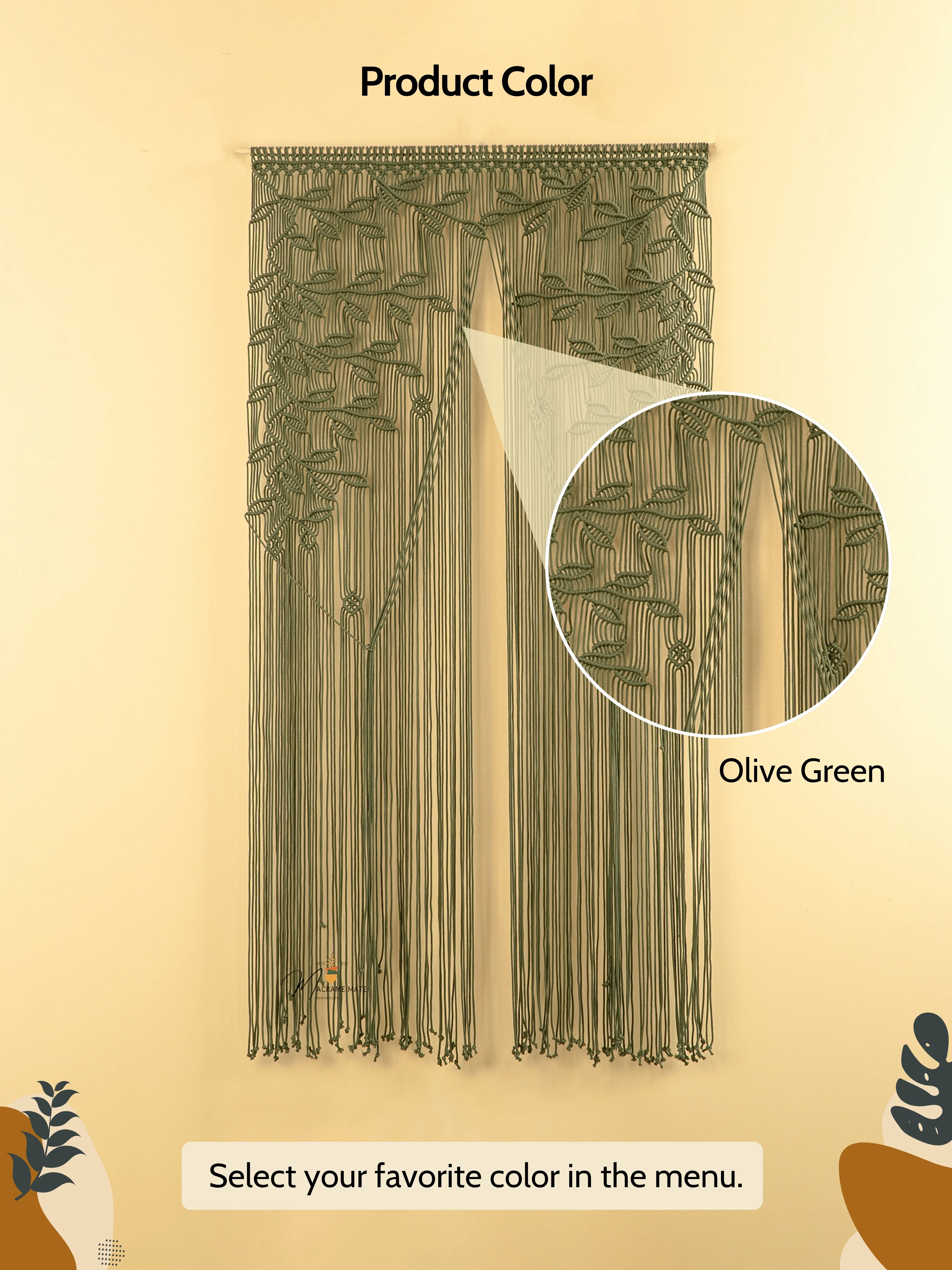 Juno Olive Green Macrame Leaf Door Curtain - Image 3