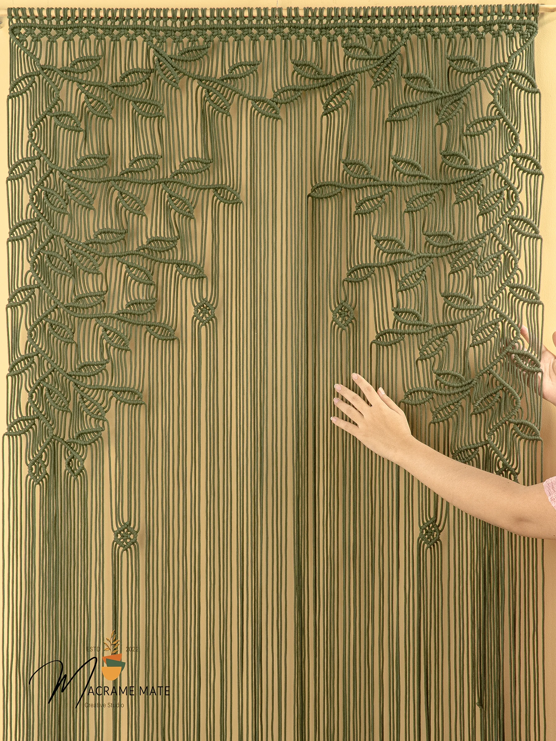 Juno Olive Green Macrame Leaf Door Curtain - Image 5