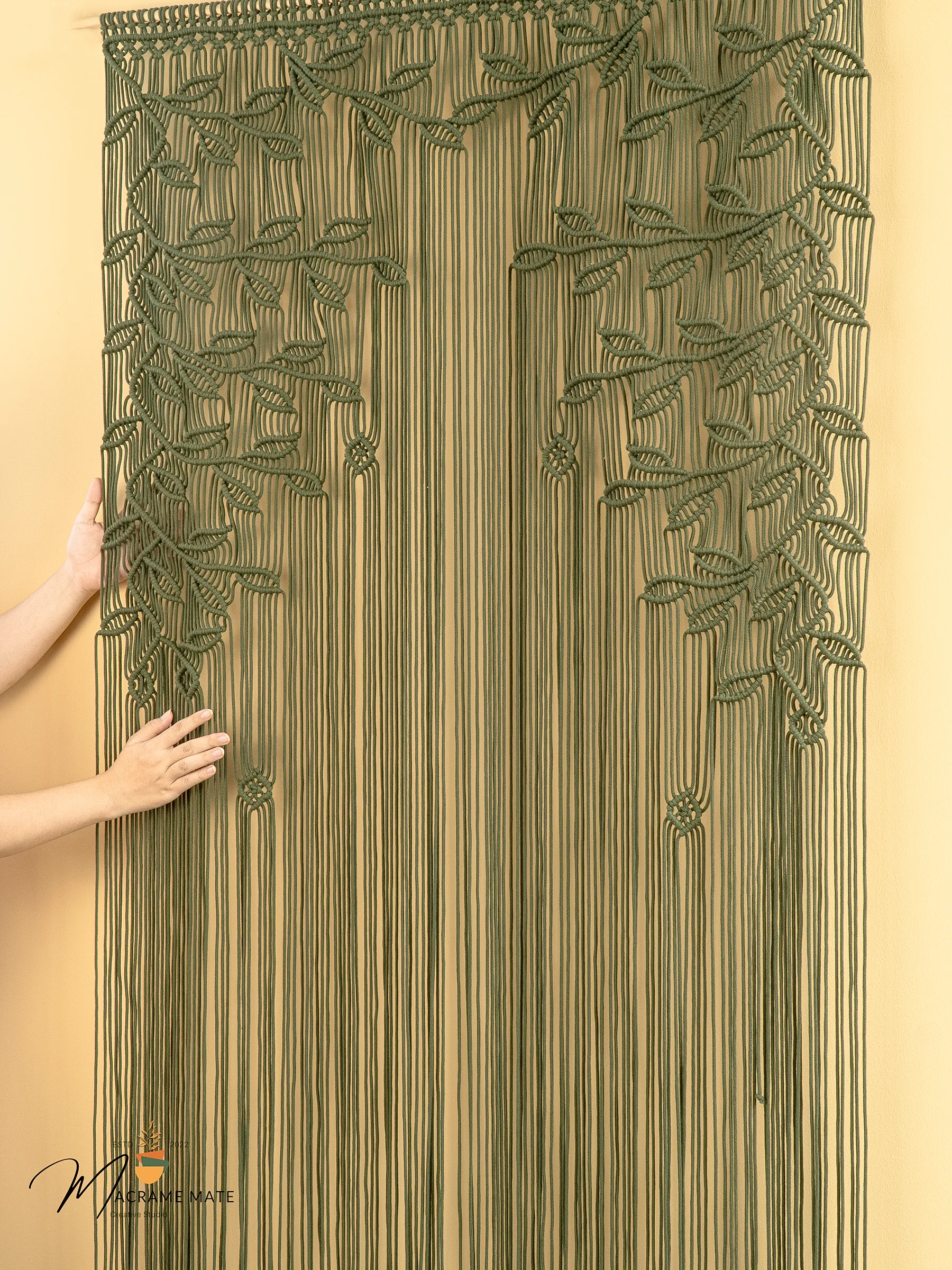 Juno Olive Green Macrame Leaf Door Curtain - Image 7