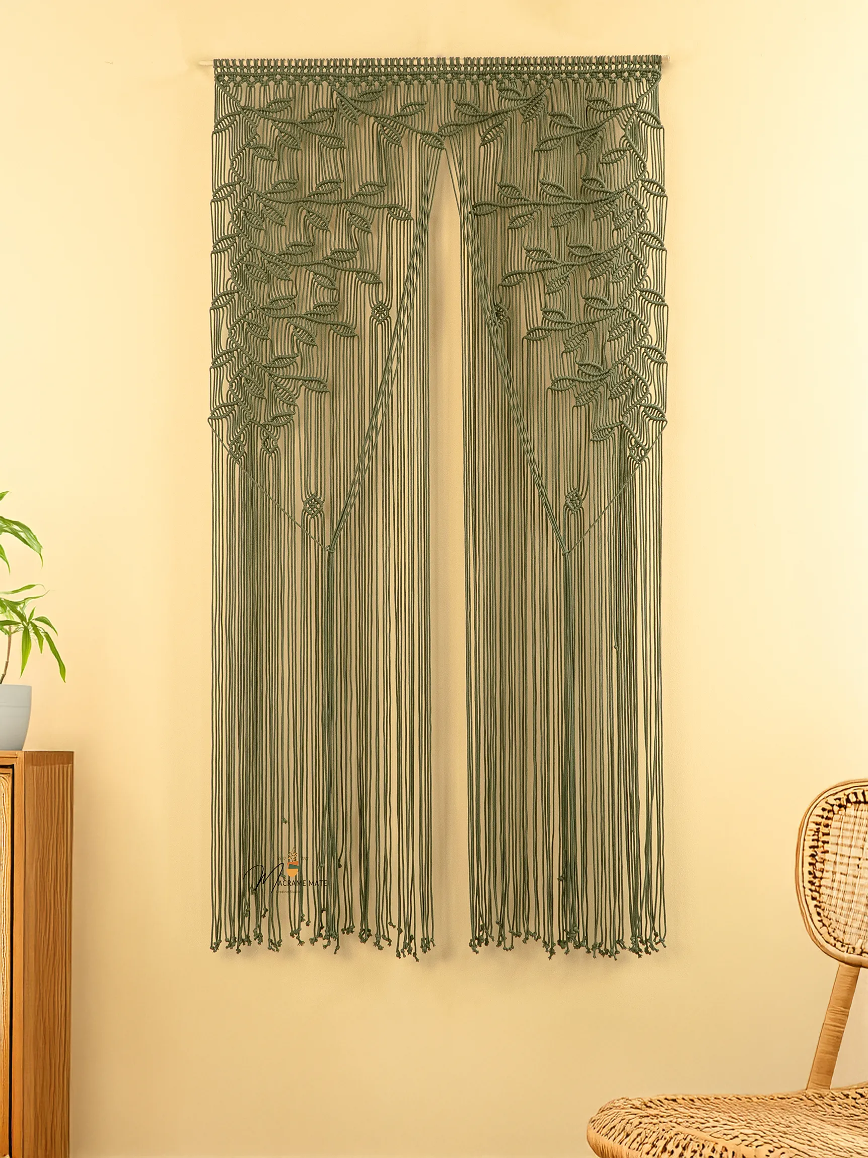 Juno Olive Green Macrame Leaf Door Curtain - Image 9