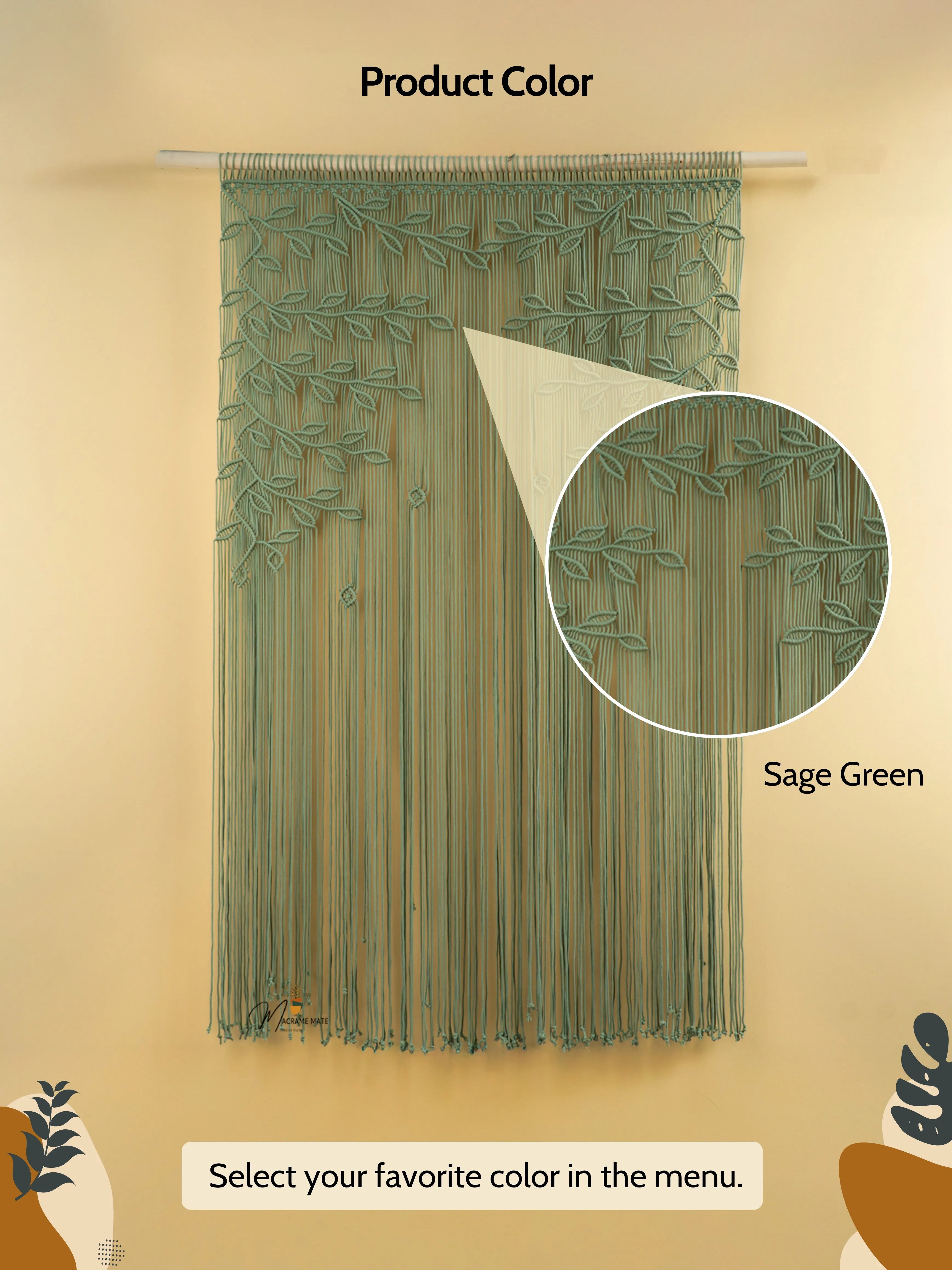 Juno Sage Green Macrame Leaf Door Curtain - Image 3