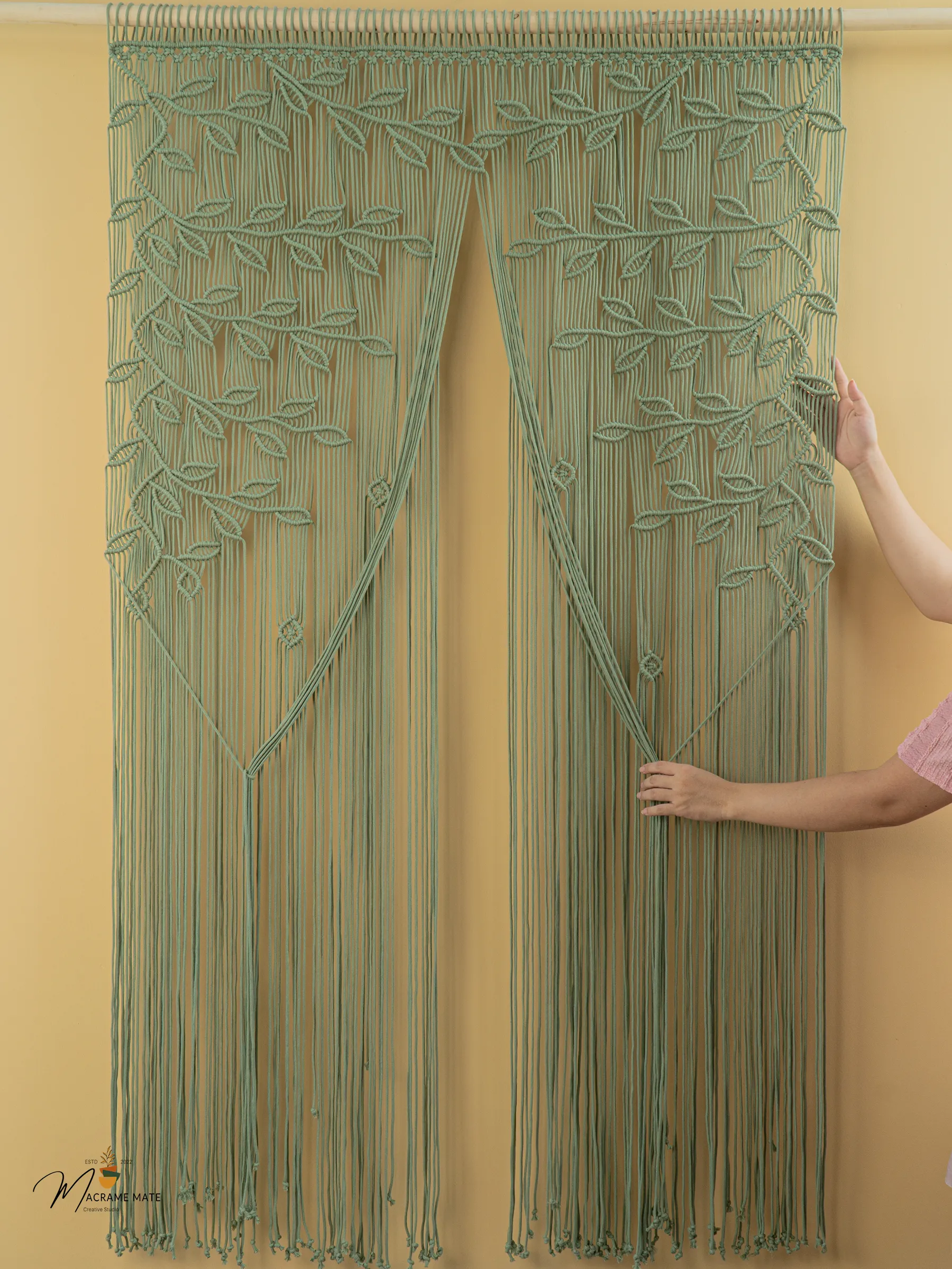 Juno Sage Green Macrame Leaf Door Curtain - Image 7