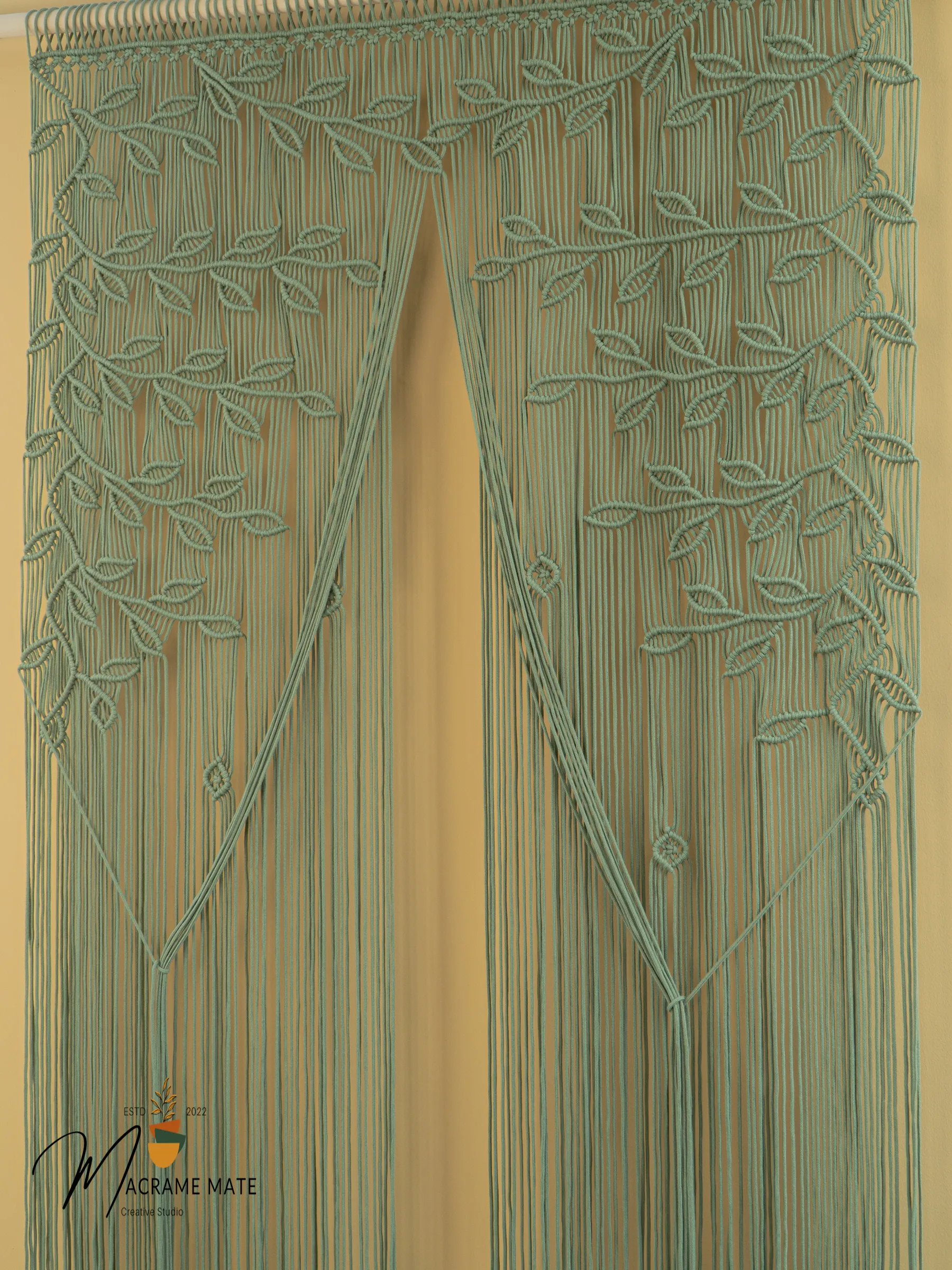 Juno Sage Green Macrame Leaf Door Curtain - Image 8