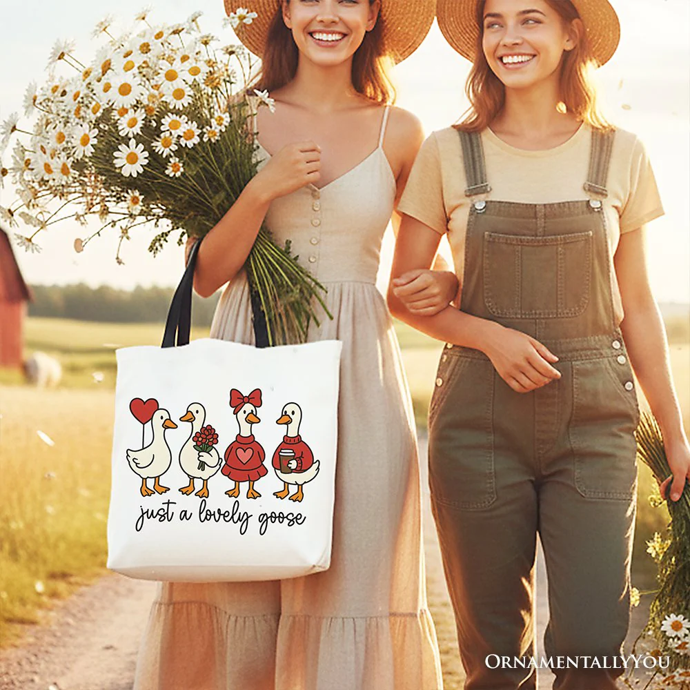 Just a Lovely Goose Valentine Canvas Tote Bag, Coquette Cute Love Printed Gift Bag - Image 8
