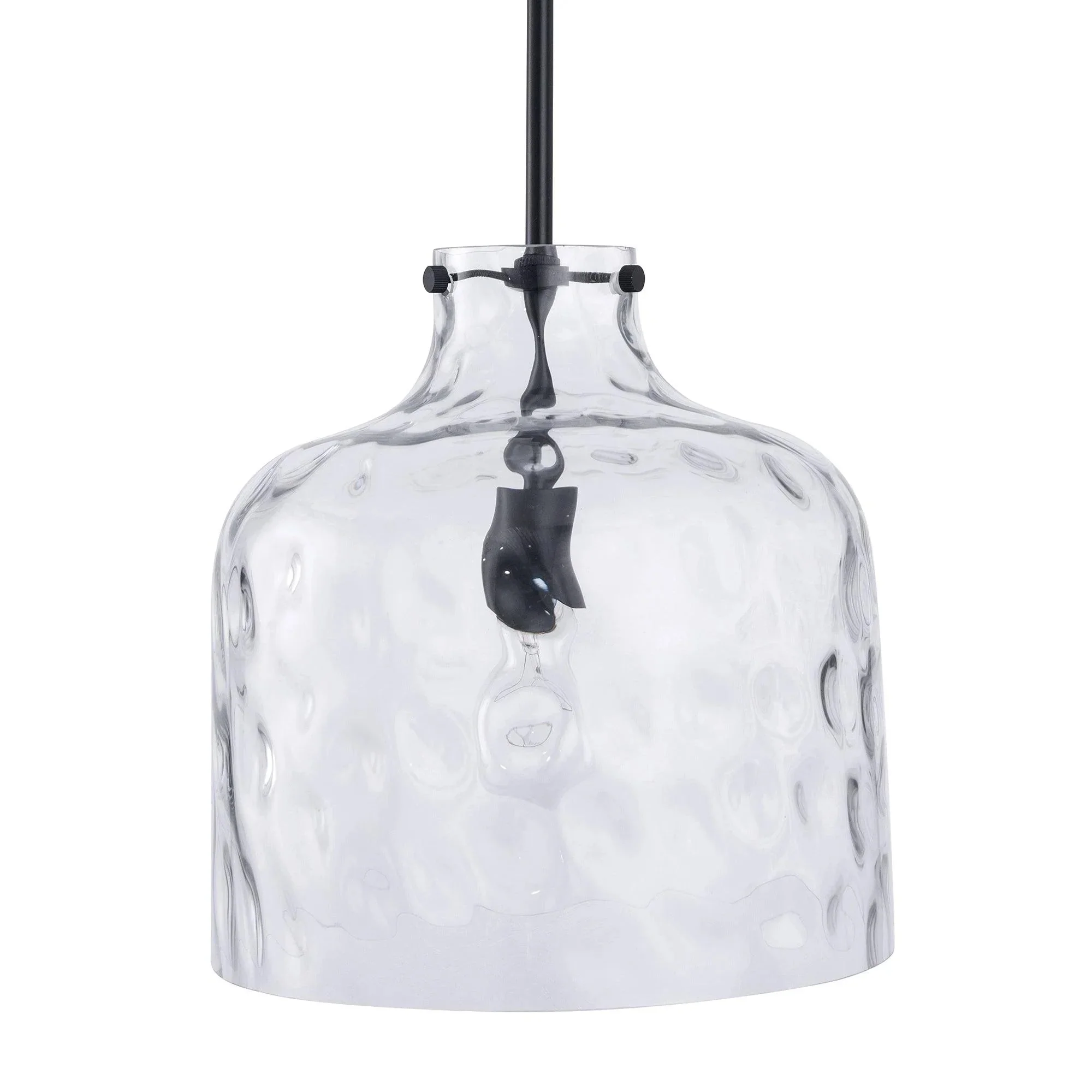 Kara Farmhouse 1-Light Textured Glass Nickel Island Pendant Light - Image 17