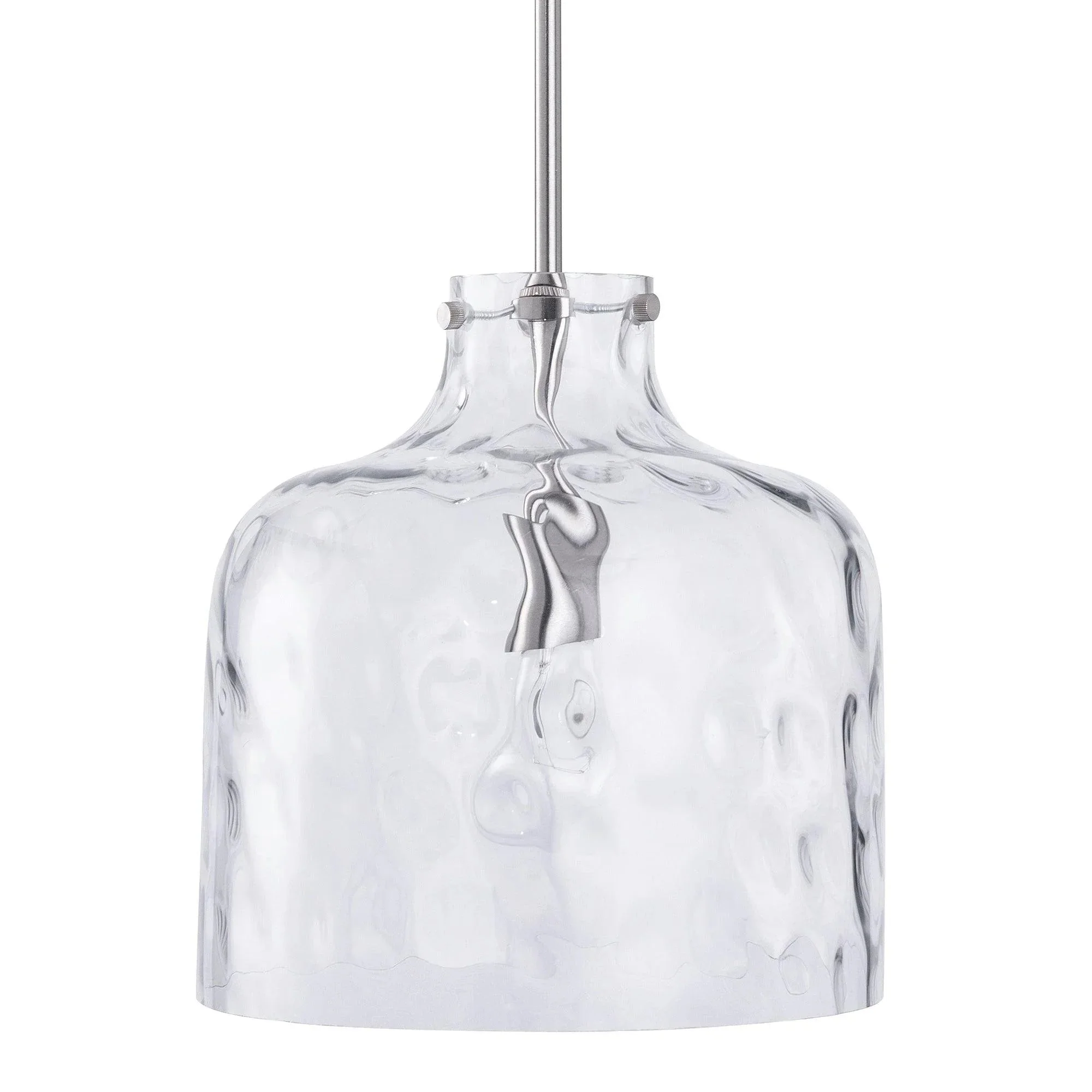 Kara Farmhouse 1-Light Textured Glass Nickel Island Pendant Light - Image 7