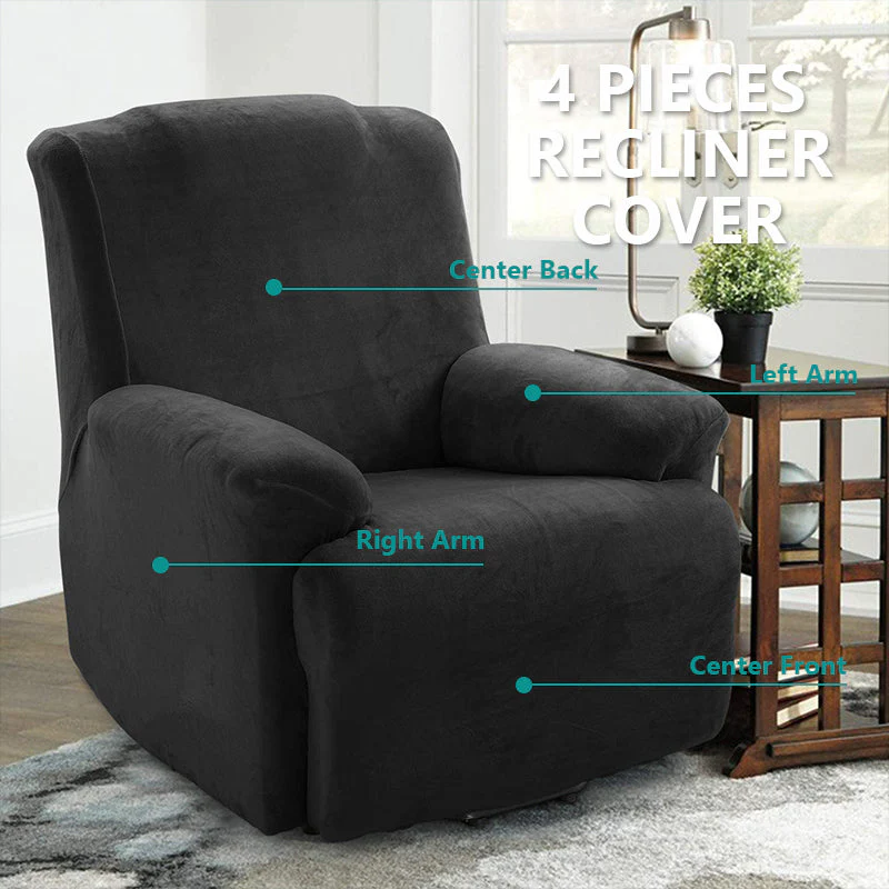 KAS Soft Plush Velvet Recliner Chair Cover - Fleece Armchair Slipcover with Pocket - 4 Pieces Furniture Cover Protector for Reclining Chair - Image 3