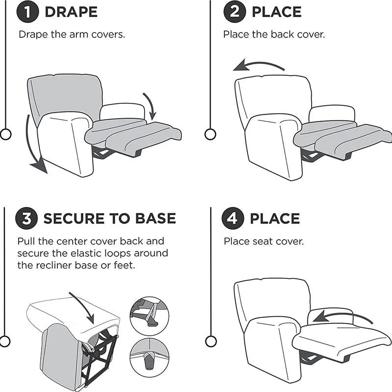 KAS Soft Plush Velvet Recliner Chair Cover - Fleece Armchair Slipcover with Pocket - 4 Pieces Furniture Cover Protector for Reclining Chair - Image 4