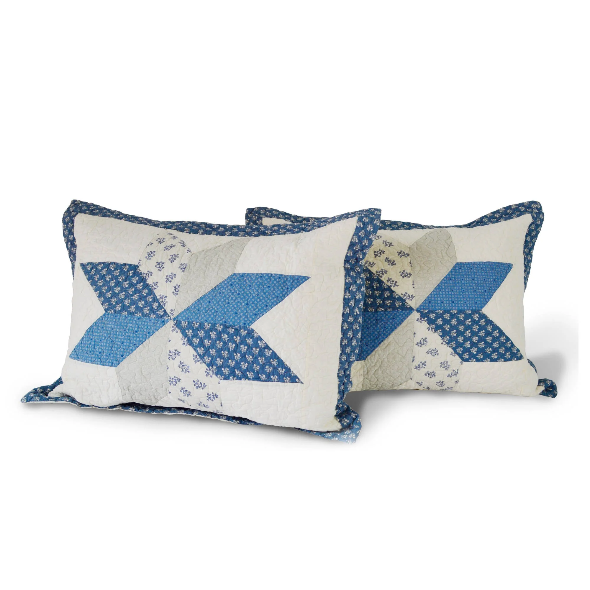 Kasentex 100% Cotton Summer Diamond Blue Patchwork Quilt King Size Pillow Sham, Boho Style, Motif Blue and Ivory, Room Decor, Graduation Gifts - Image 3