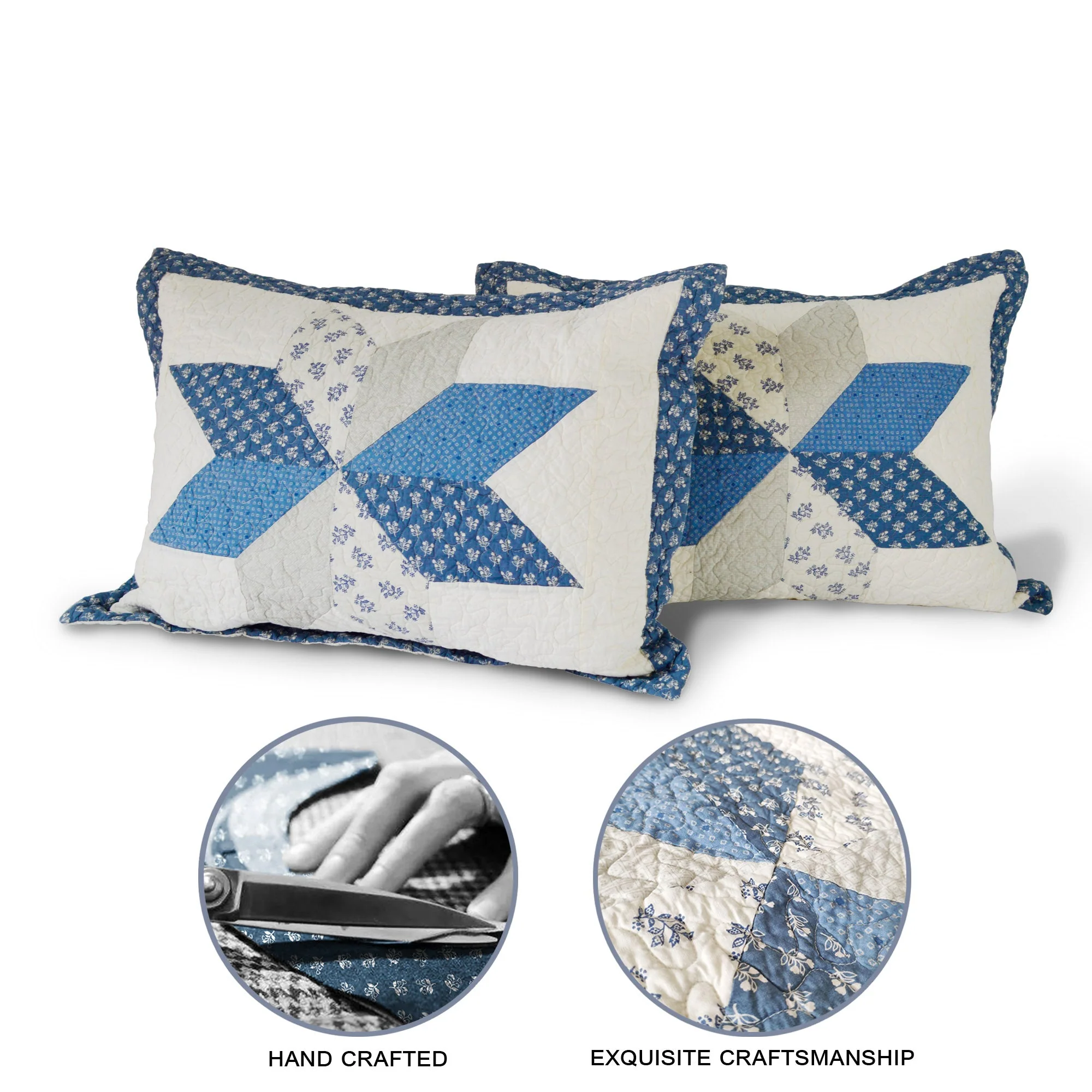 Kasentex 100% Cotton Summer Diamond Blue Patchwork Quilt King Size Pillow Sham, Boho Style, Motif Blue and Ivory, Room Decor, Graduation Gifts - Image 5