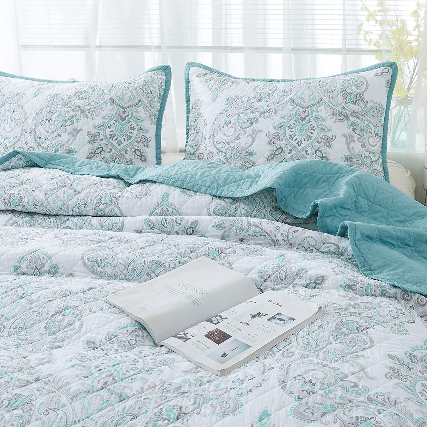 Kasentex 100% Cotton Summer Ultra Soft Floral Design 3 Piece Reversible Bedding Set, Room Decor, Graduation Gifts - Image 15