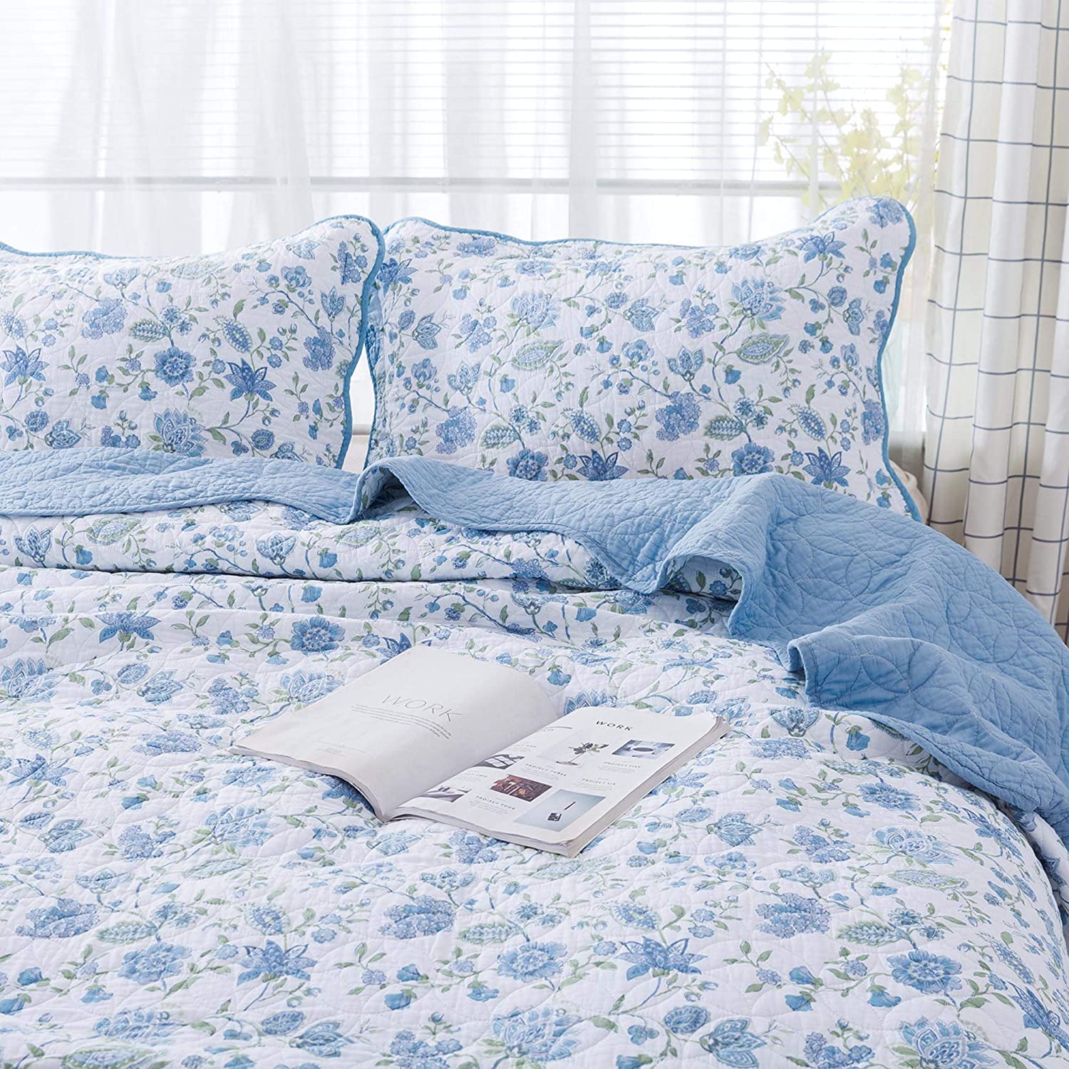Kasentex 100% Cotton Summer Ultra Soft Floral Design 3 Piece Reversible Bedding Set, Room Decor, Graduation Gifts - Image 9