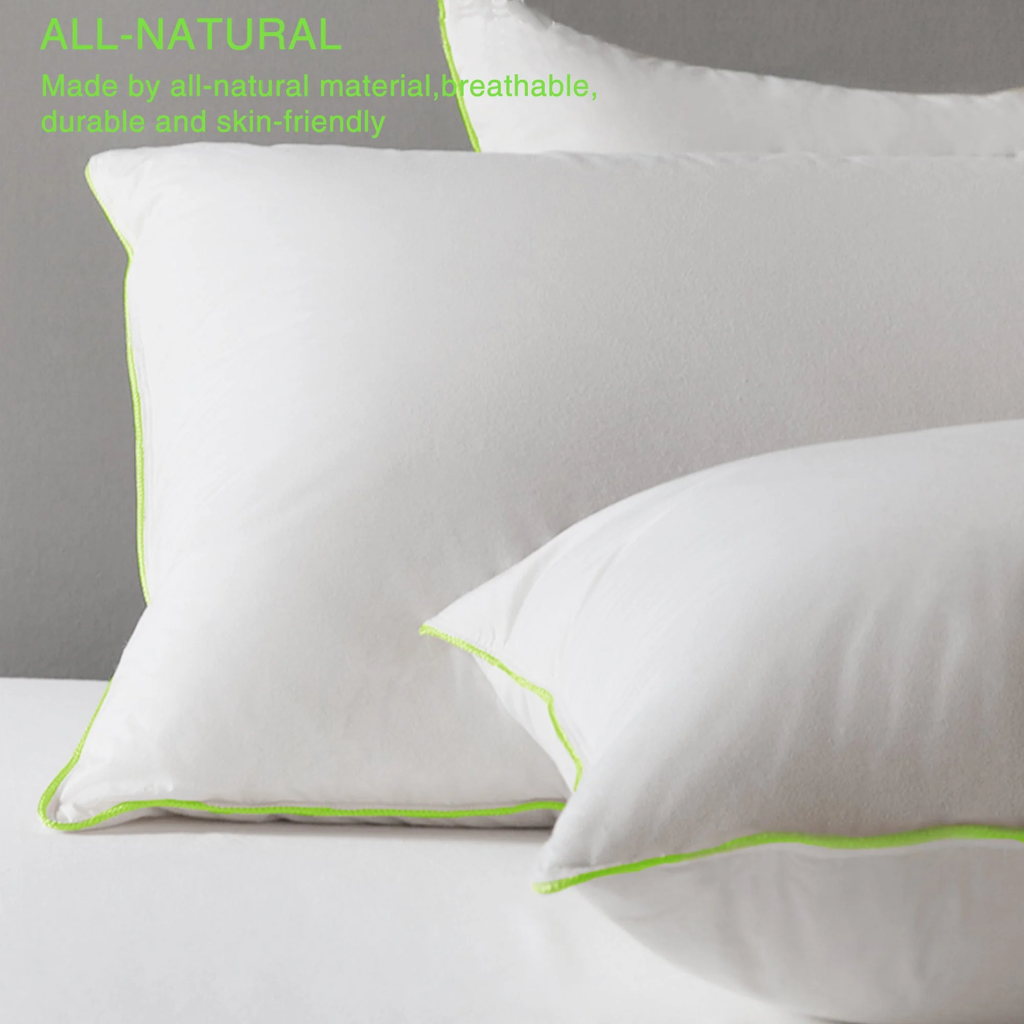 Kasentex Silky Green Piped Edge Goose Down Feather Pillow Set, White - Image 3
