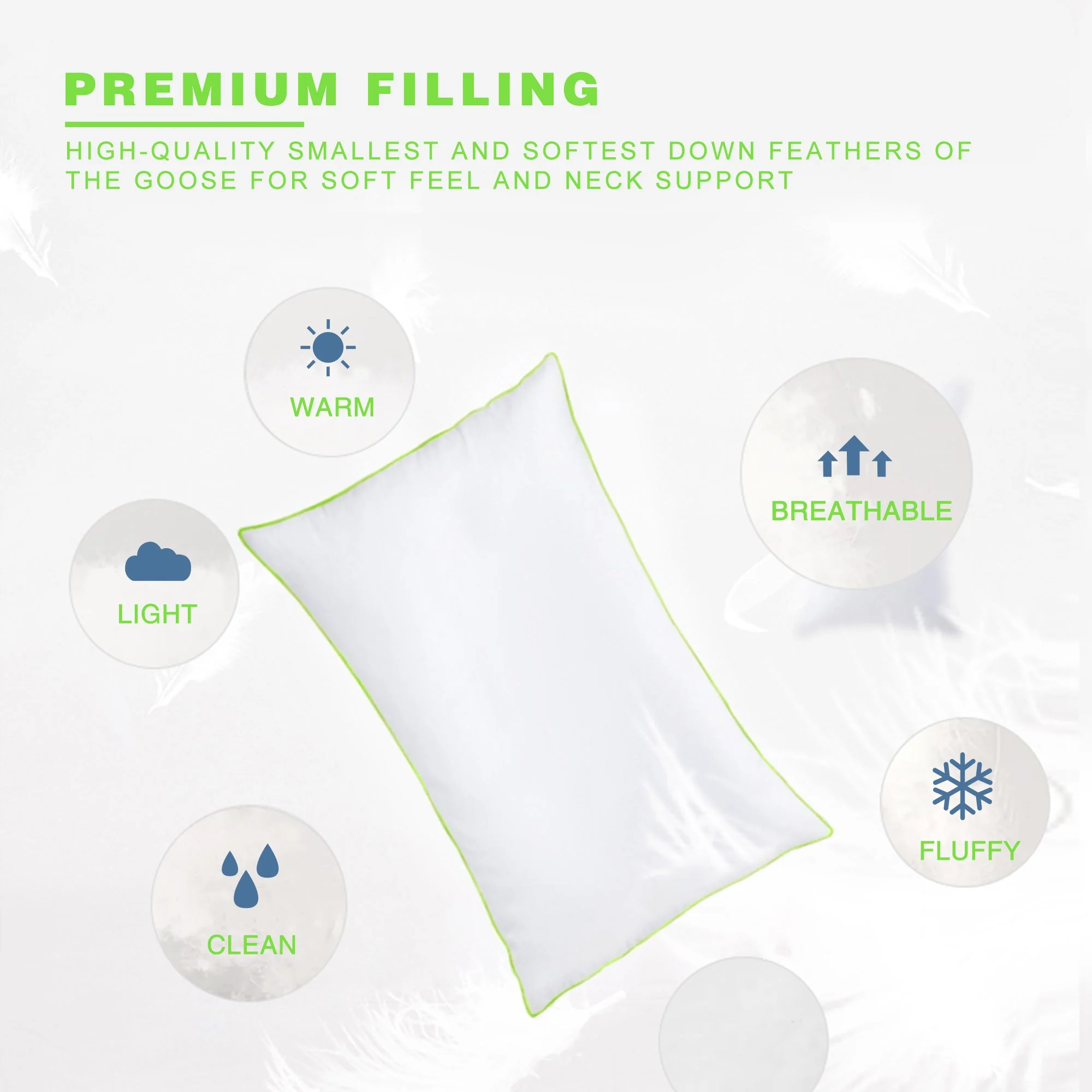 Kasentex Silky Green Piped Edge Goose Down Feather Pillow Set, White - Image 8