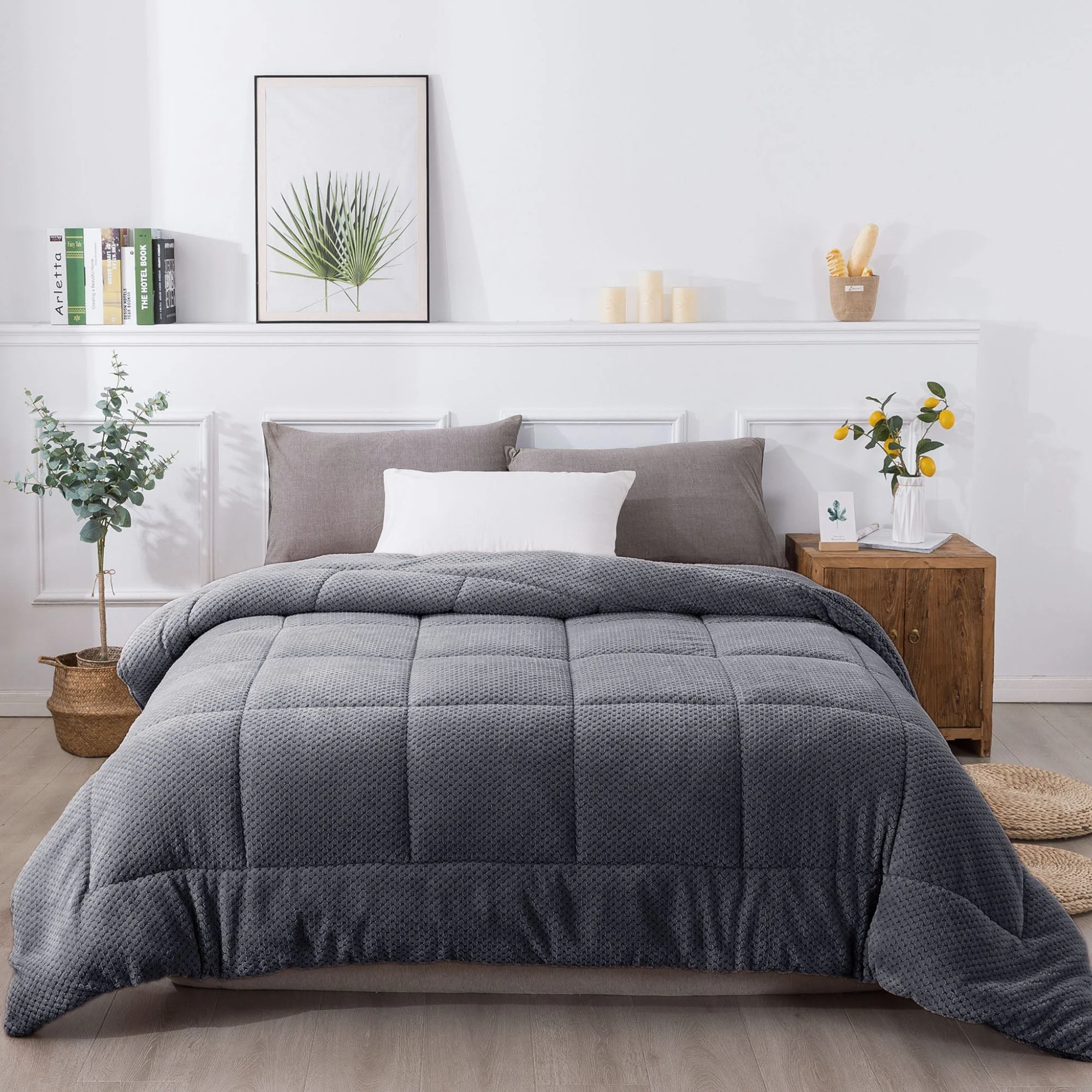 Kasentex Ultra Soft All Season Reversible Plush Sherpa Lined Comforter, Twin, Queen, King