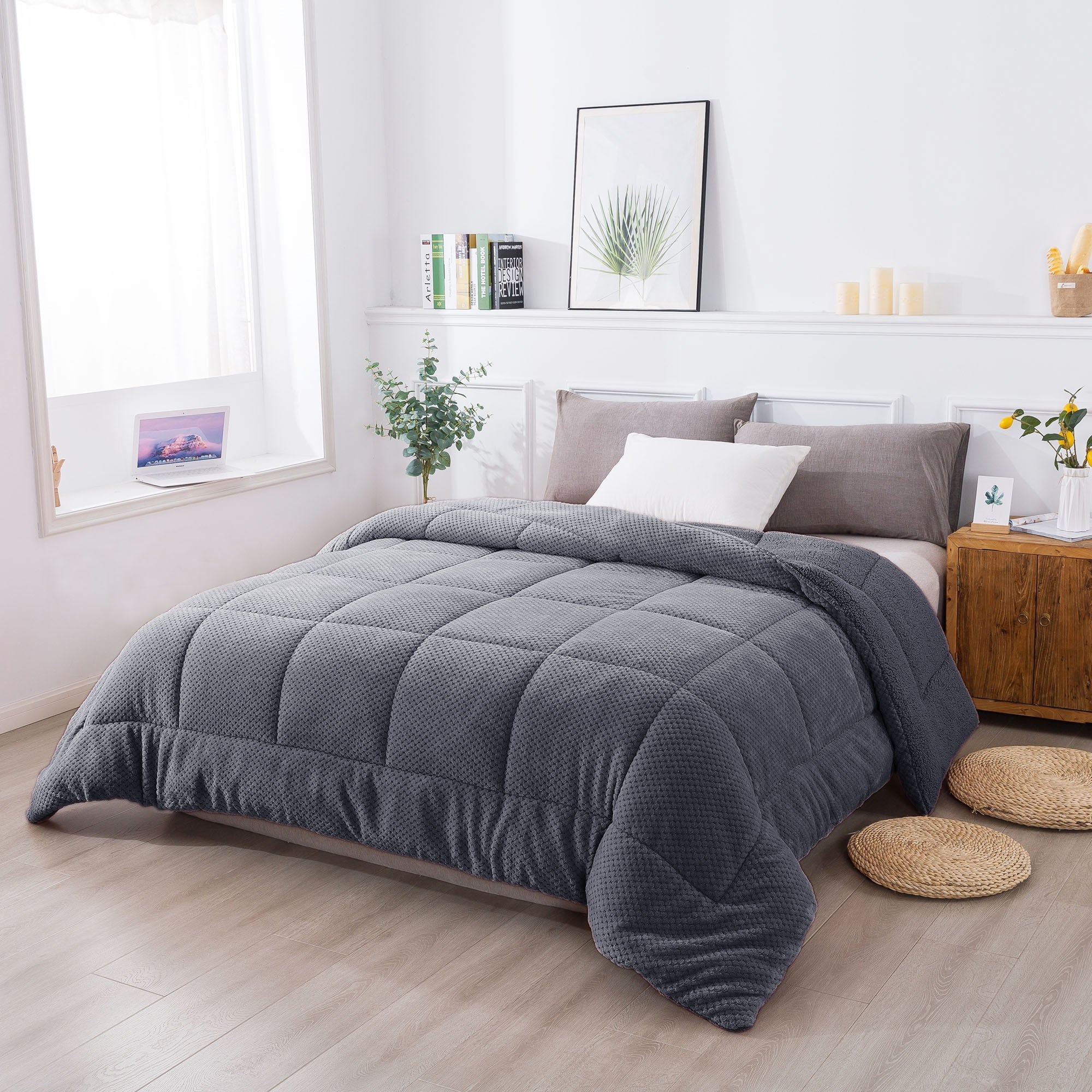 Kasentex Ultra Soft All Season Reversible Plush Sherpa Lined Comforter, Twin, Queen, King - Image 2