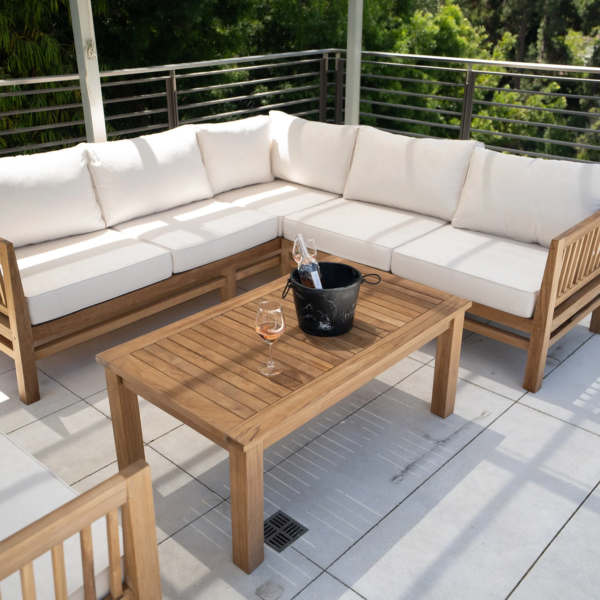 Kauai Natural Outdoor Chaise Couch Set with Sunbrella Cushions - Image 4