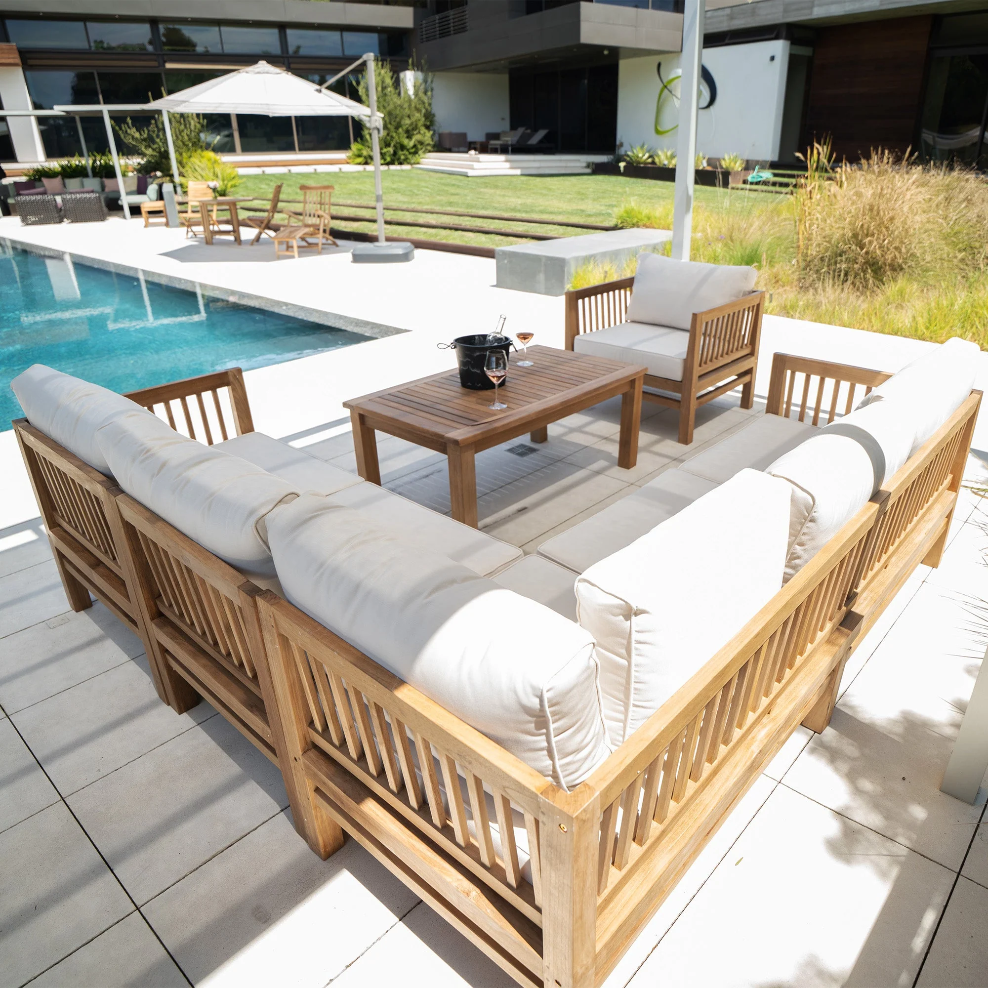 Kauai Natural Outdoor Chaise Couch Set with Sunbrella Cushions - Image 5