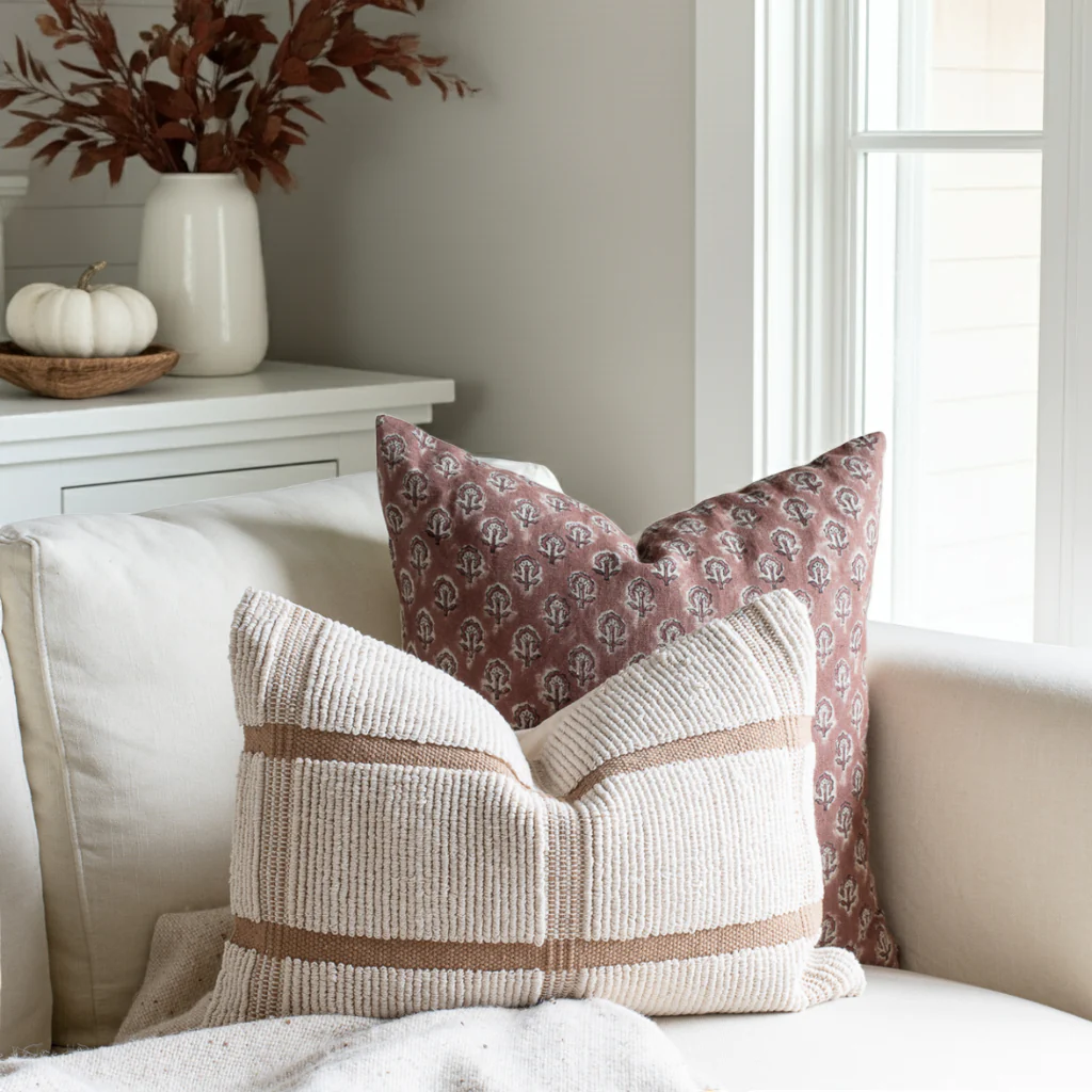 Kay Floral Block Printed Pillow Cover | Rust - Image 2
