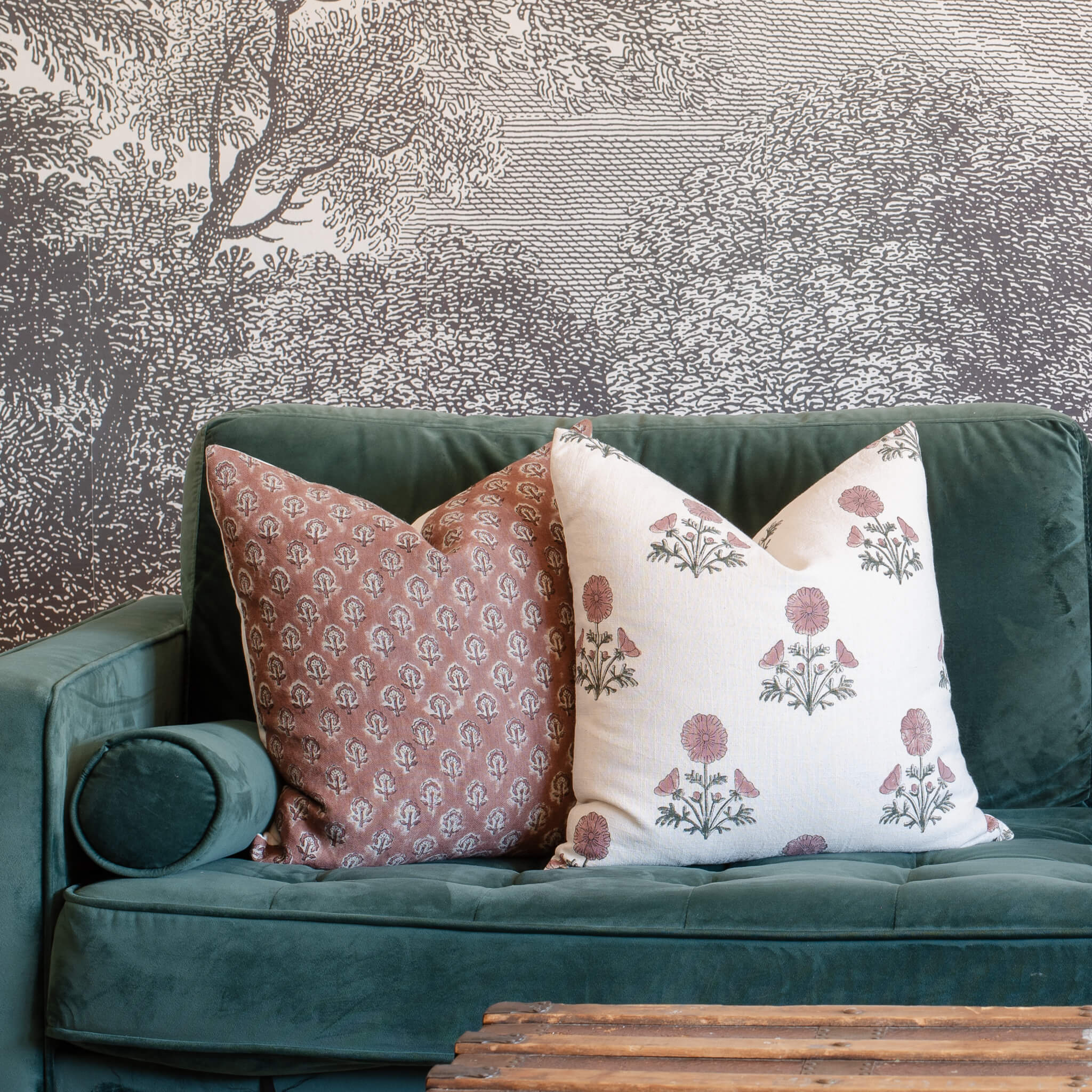Kay Floral Block Printed Pillow Cover | Rust - Image 3
