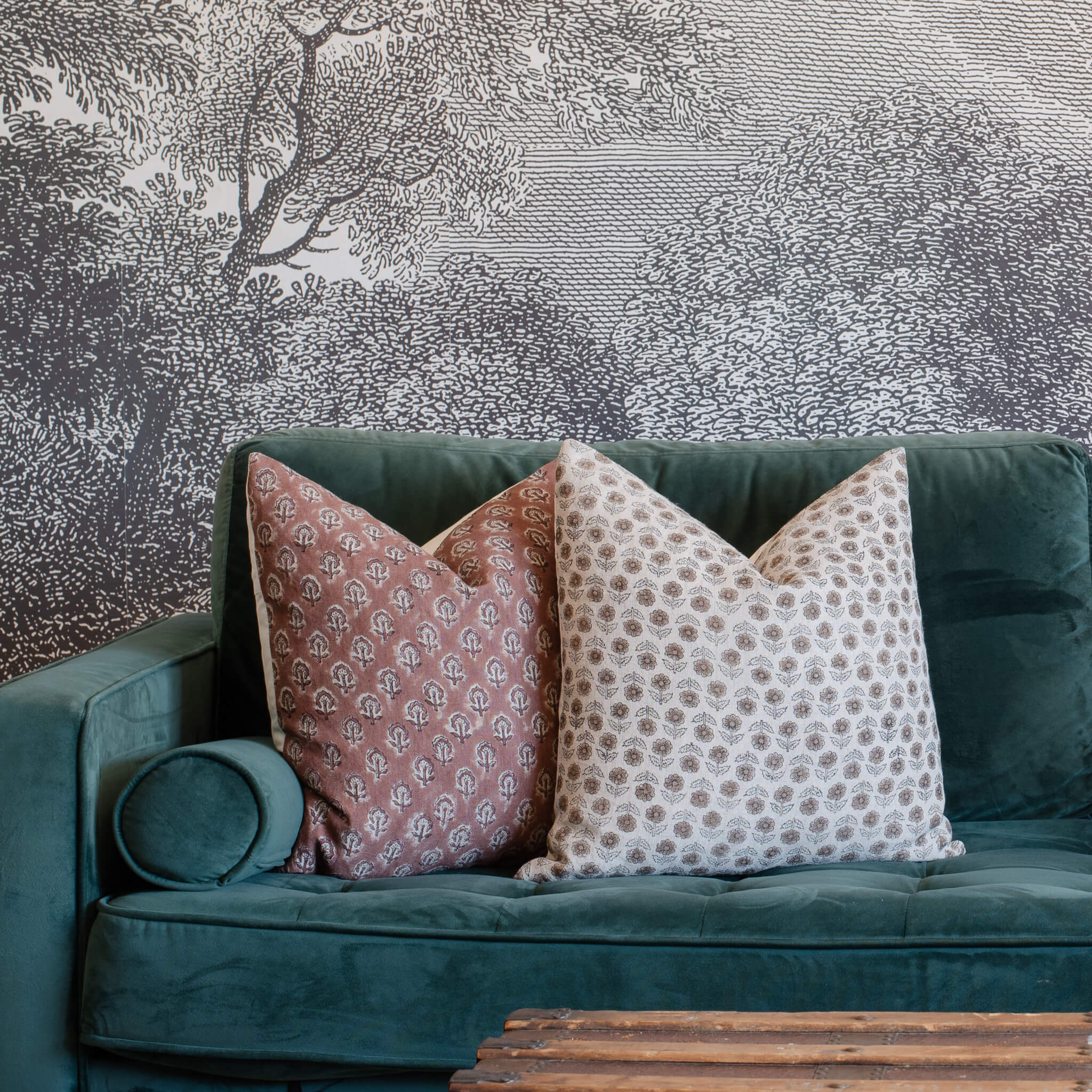 Kay Floral Block Printed Pillow Cover | Rust - Image 4