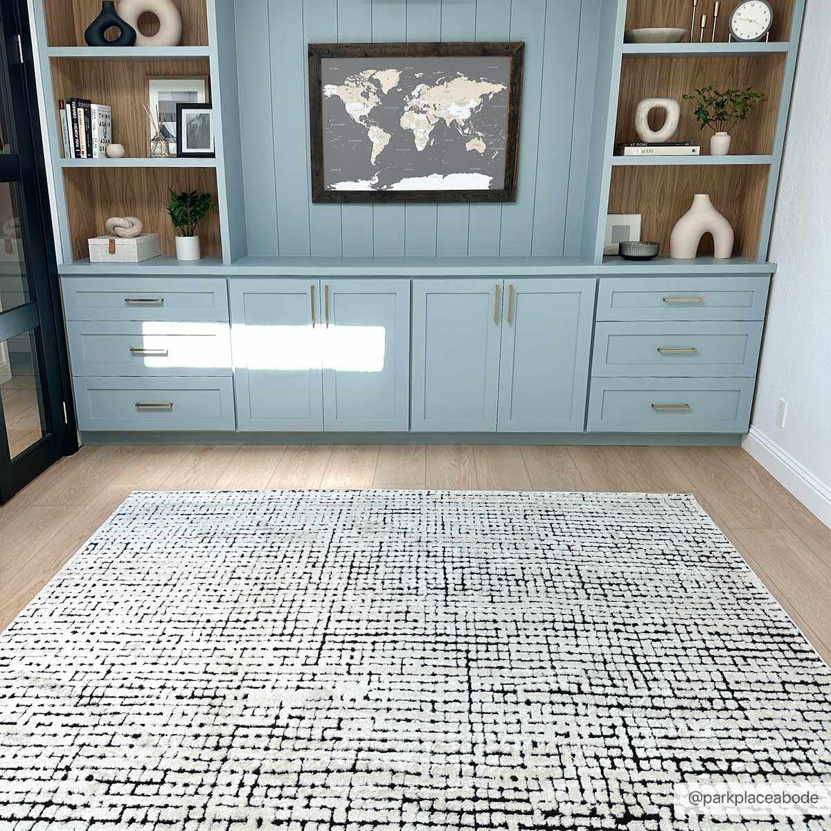 Keita Cream & Black Grid Plush Rug - Image 10