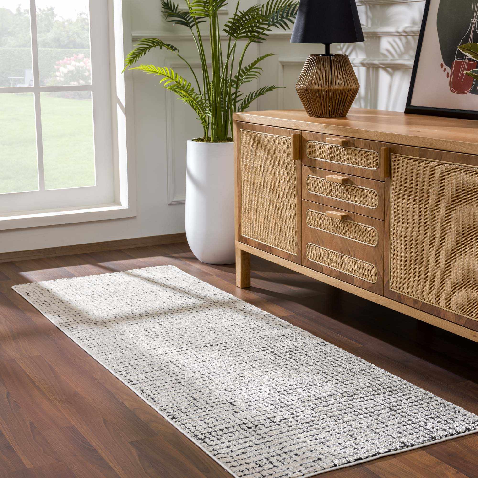Keita Cream & Black Grid Plush Rug - Image 12
