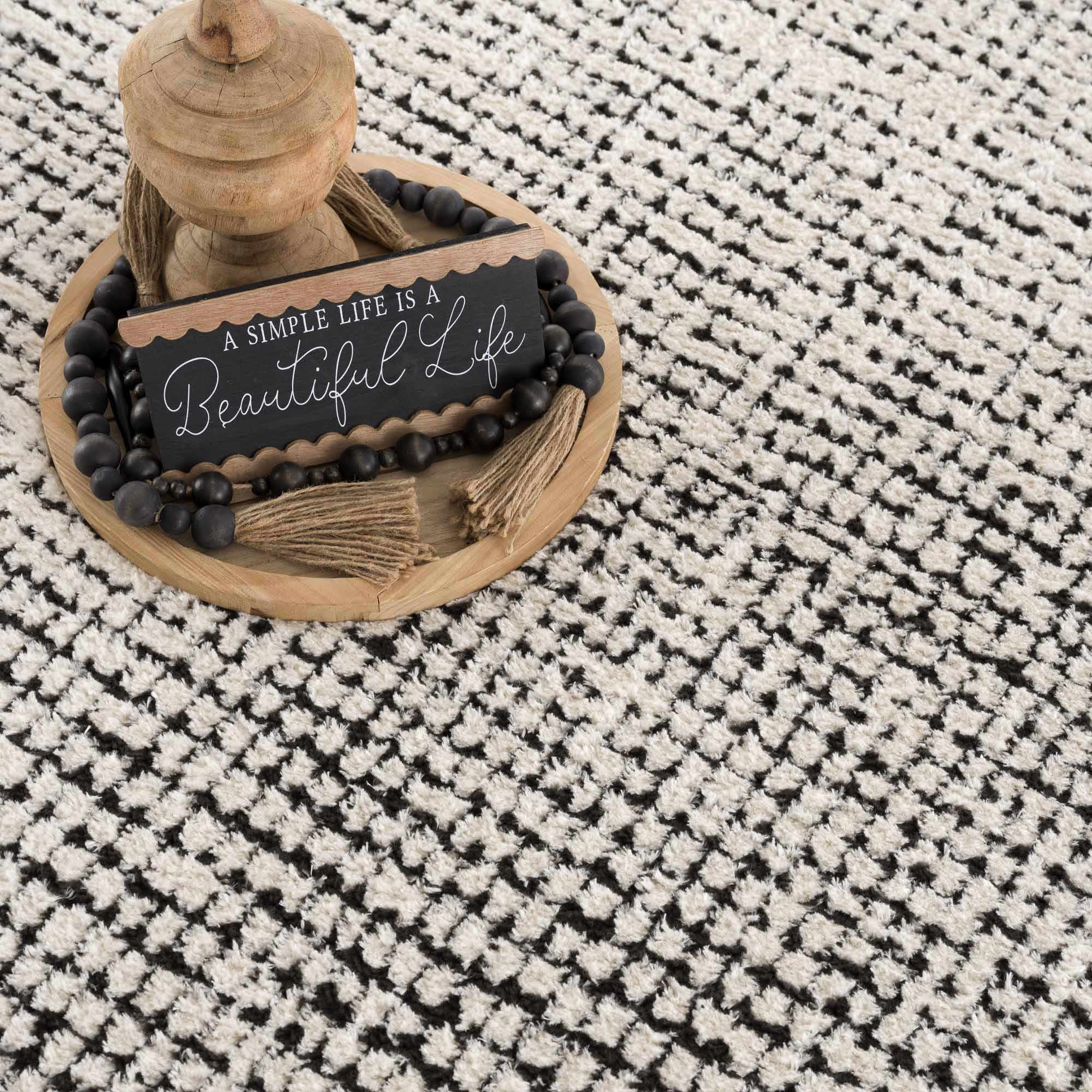 Keita Cream & Black Grid Plush Rug - Image 13