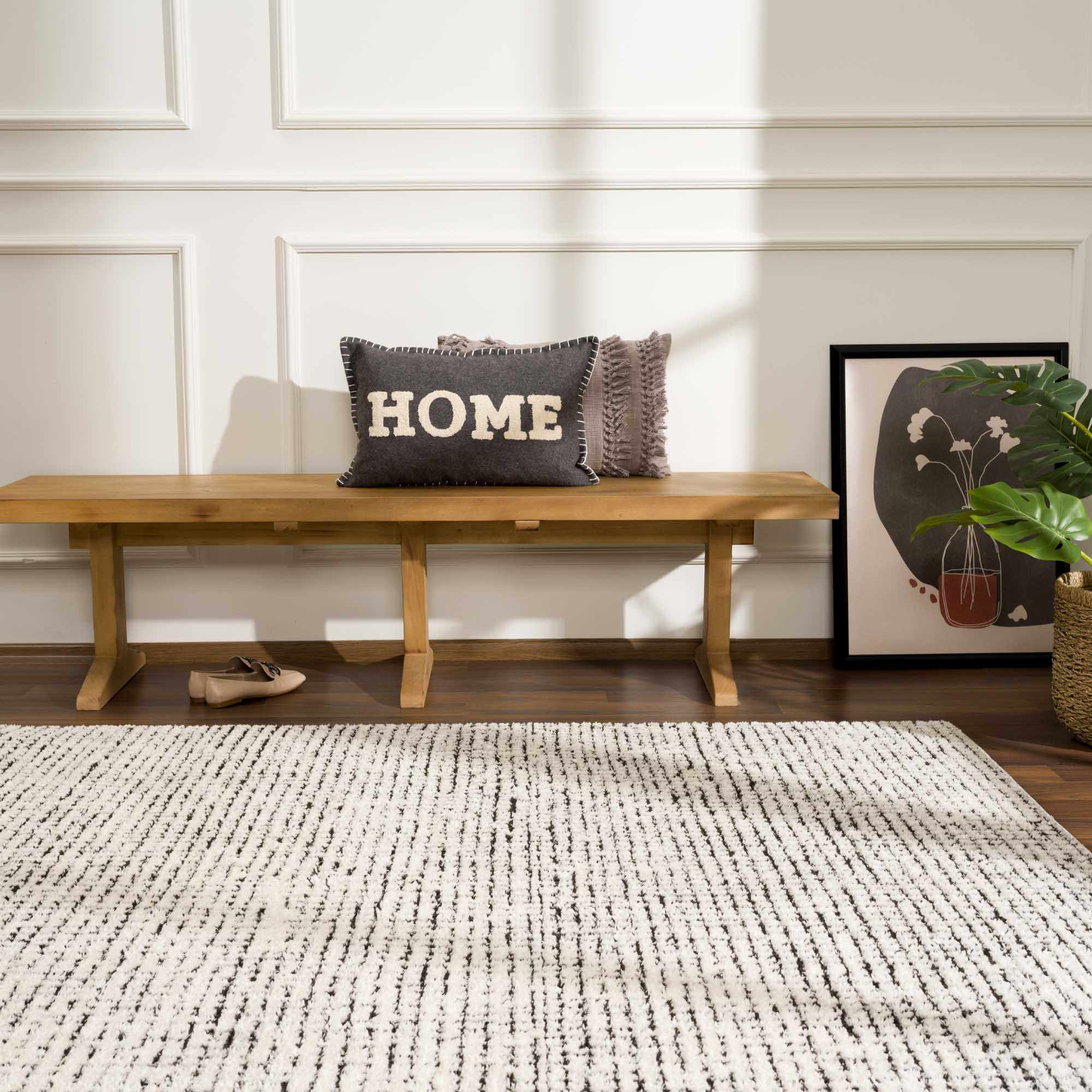 Keita Cream & Black Grid Plush Rug - Image 15