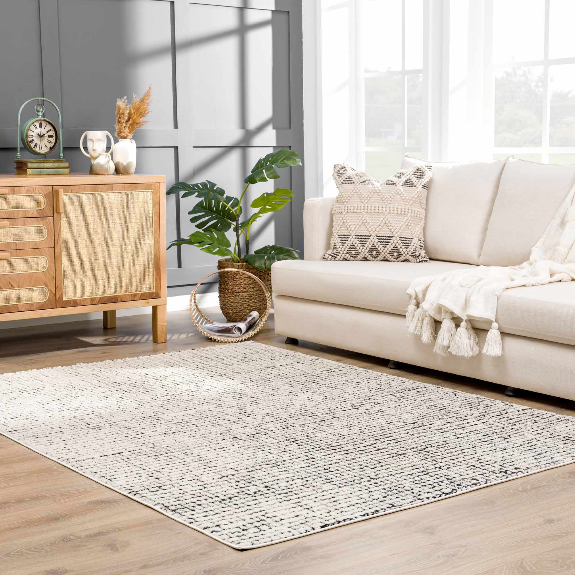 Keita Cream & Black Grid Plush Rug - Image 16