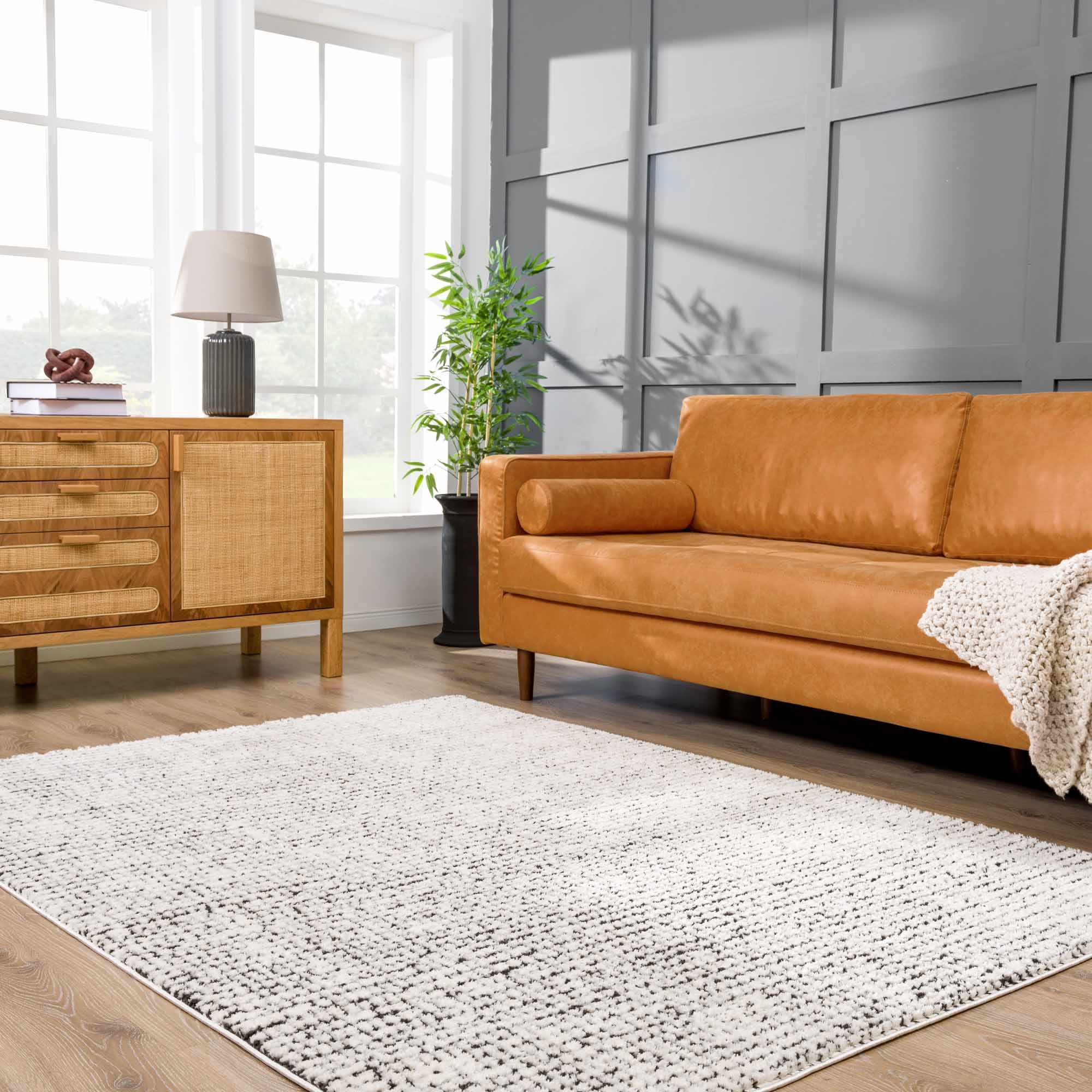 Keita Cream & Black Grid Plush Rug - Image 17