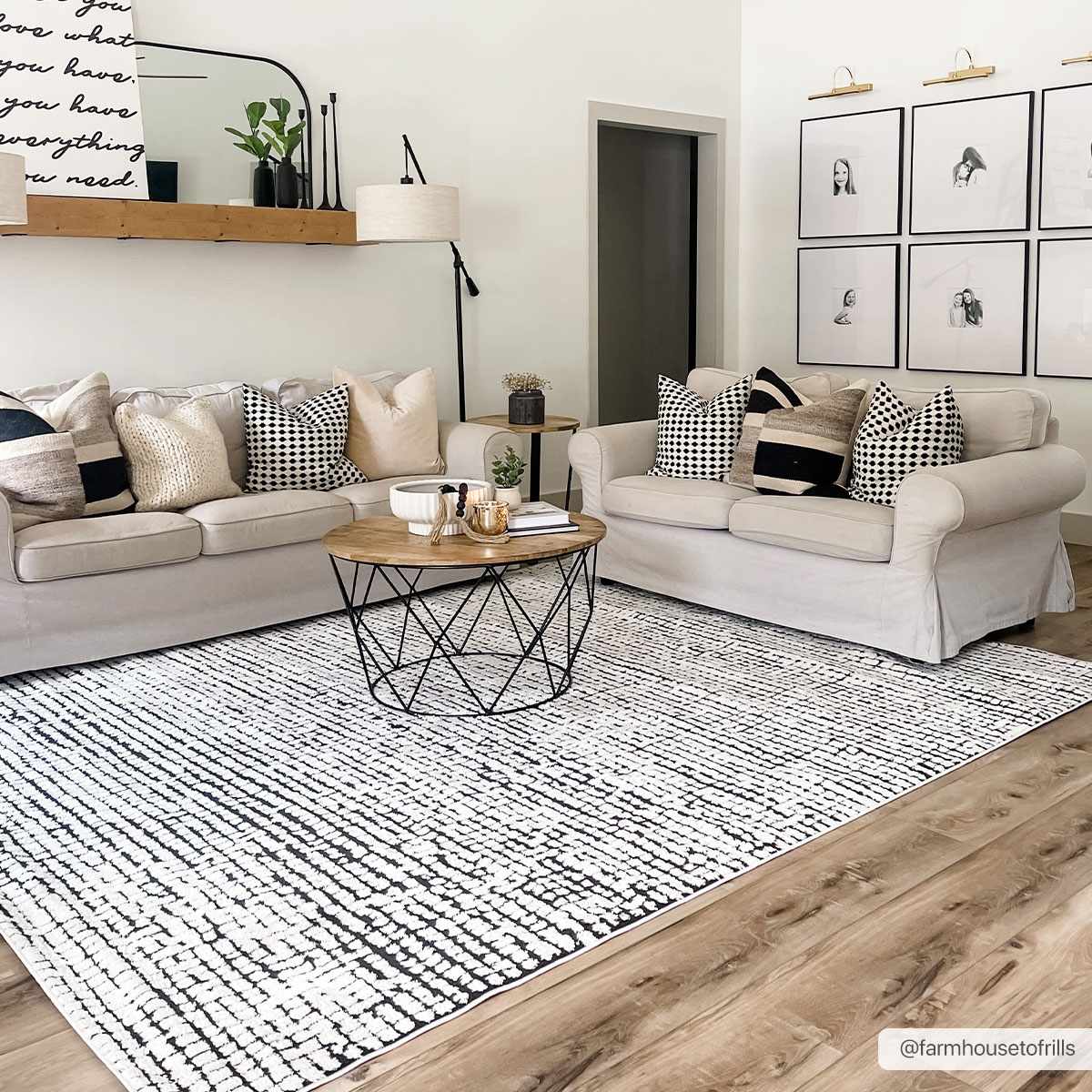 Keita Cream & Black Grid Plush Rug - Image 2