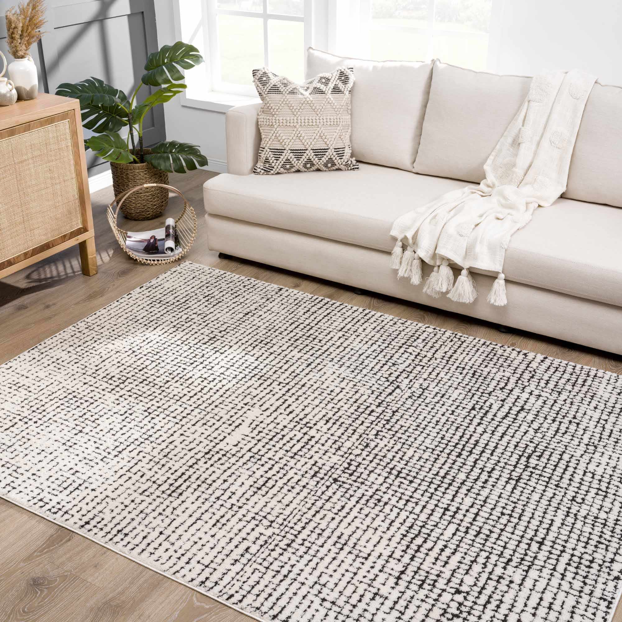 Keita Cream & Black Grid Plush Rug - Image 21