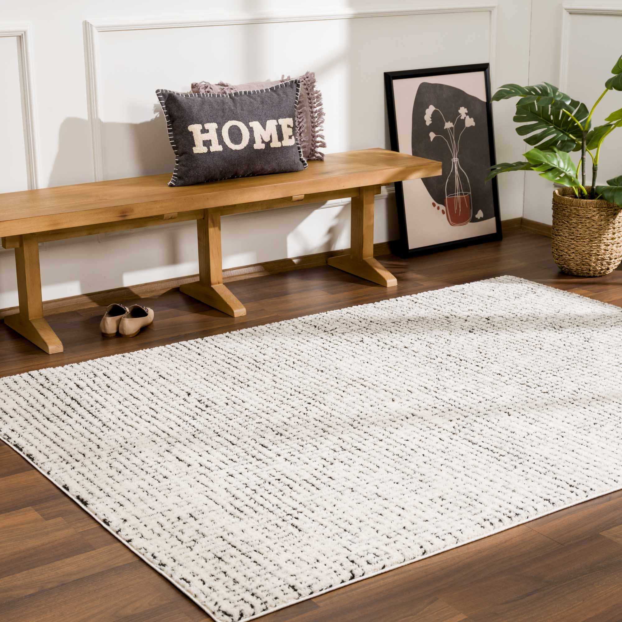 Keita Cream & Black Grid Plush Rug - Image 22