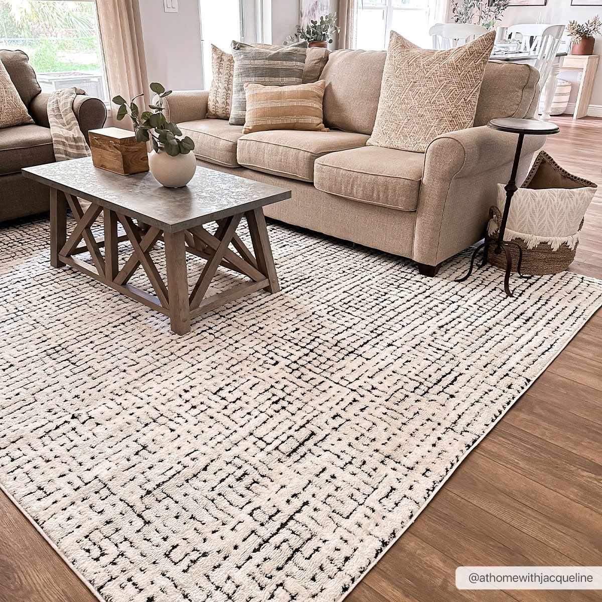 Keita Cream & Black Grid Plush Rug - Image 3