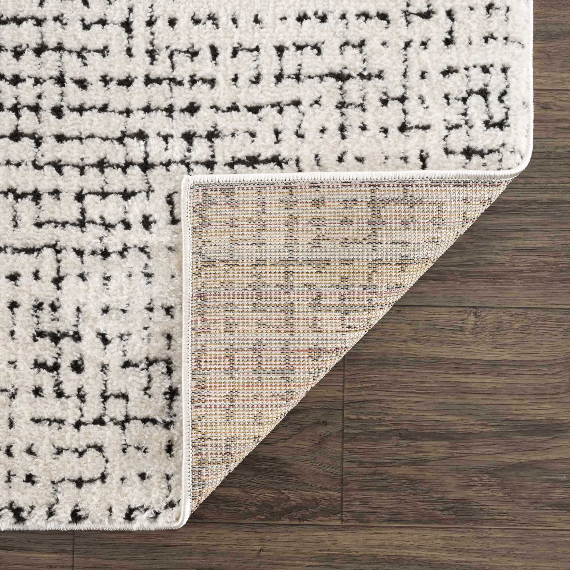 Keita Cream & Black Grid Plush Rug - Image 5