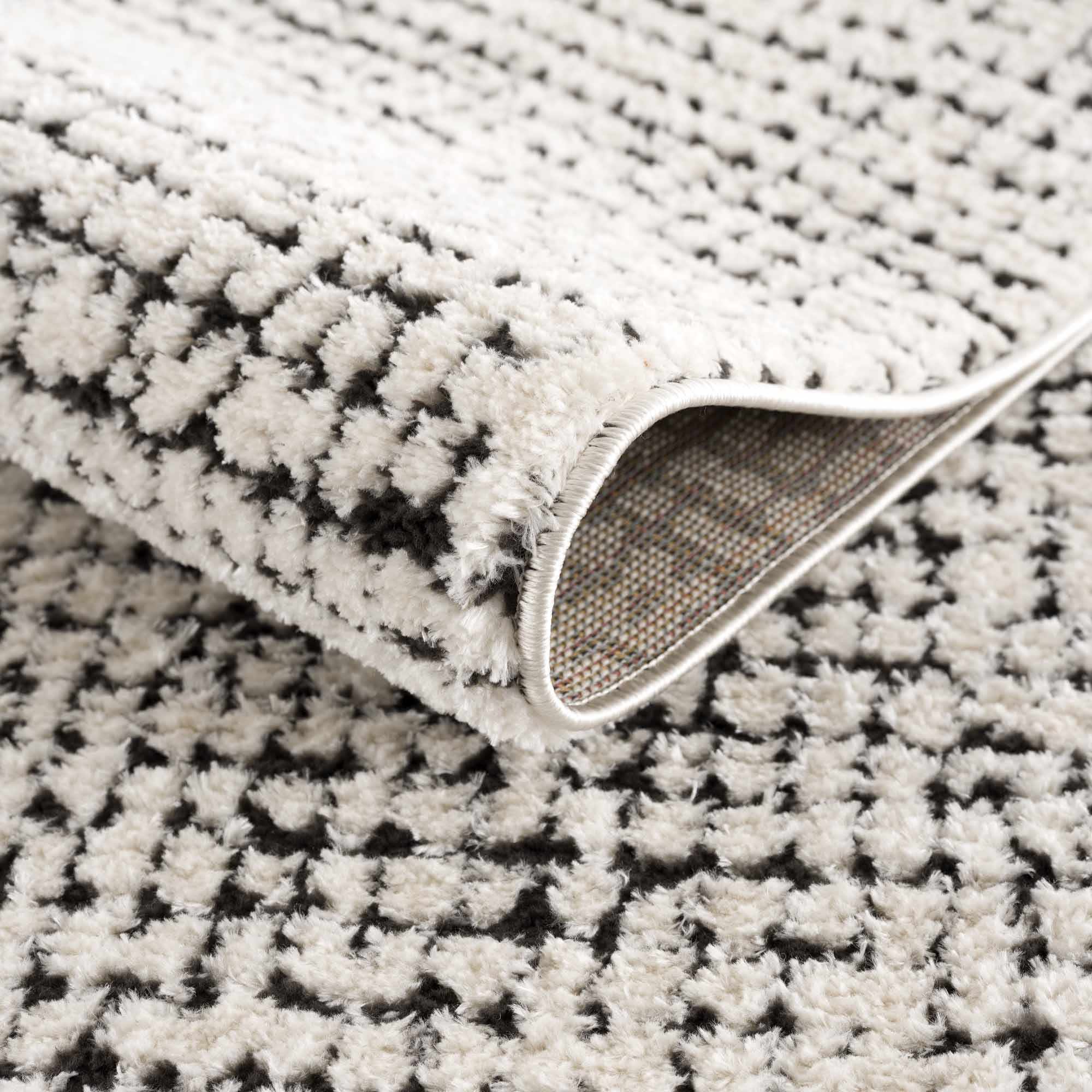 Keita Cream & Black Grid Plush Rug - Image 6