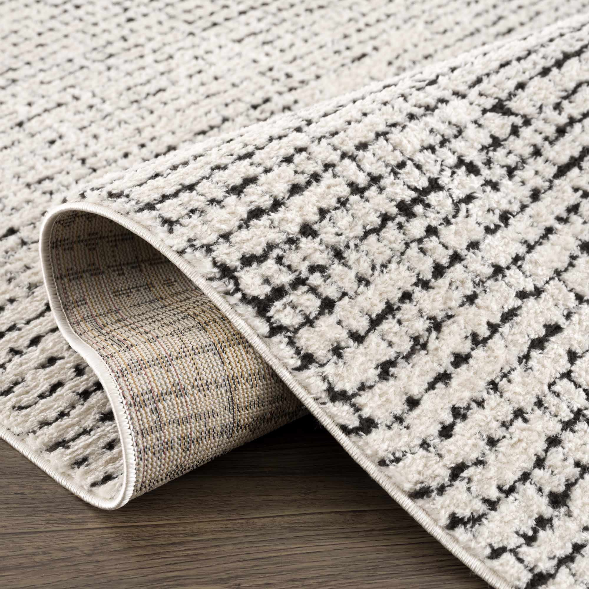 Keita Cream & Black Grid Plush Rug - Image 7