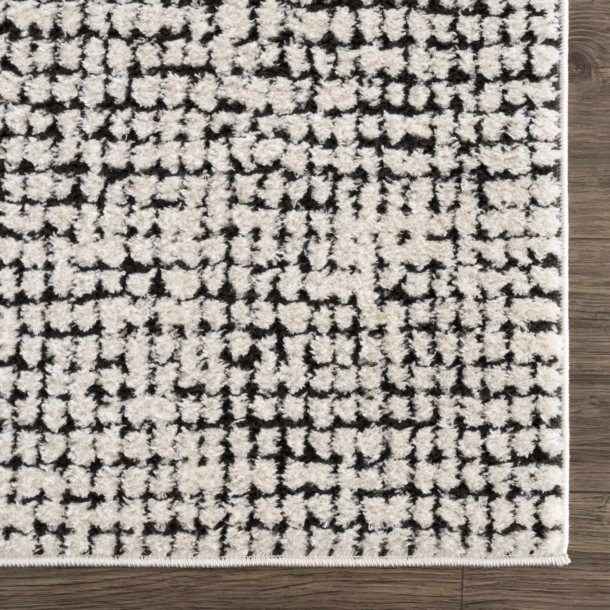 Keita Cream & Black Grid Plush Rug - Image 8