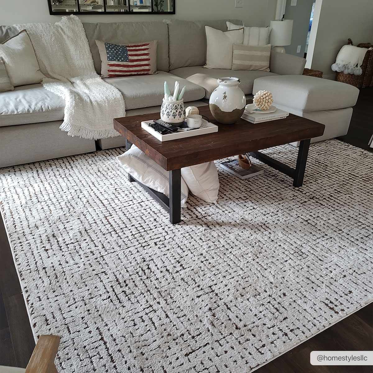 Keita Cream & Black Grid Plush Rug - Image 9