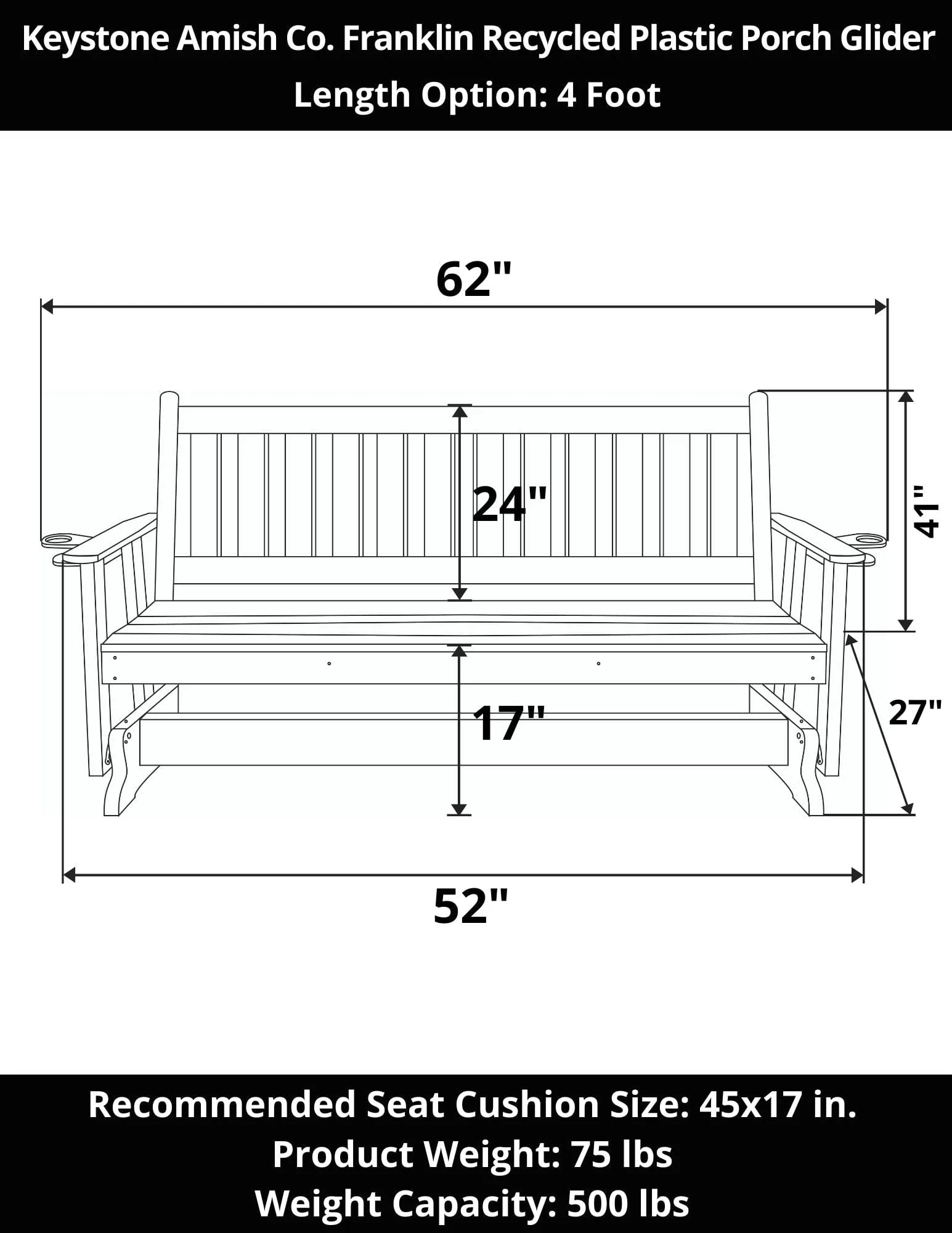 Keystone Amish Co. Franklin Poly Composite Porch Glider - Image 18