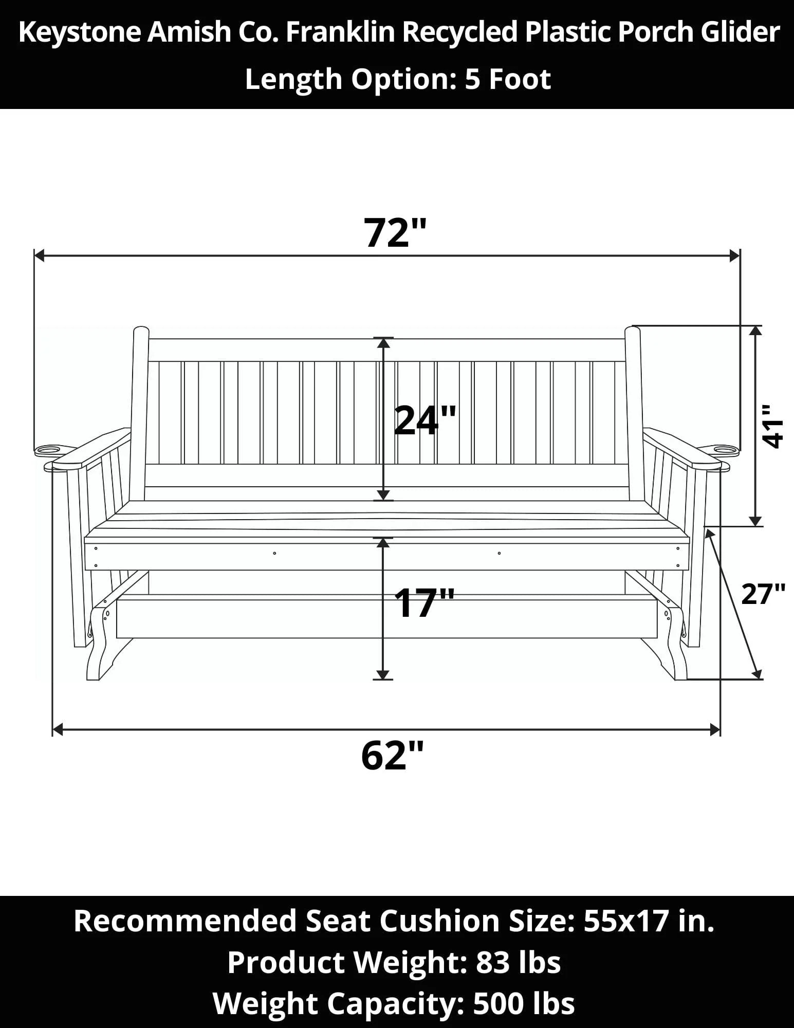 Keystone Amish Co. Franklin Poly Composite Porch Glider - Image 19