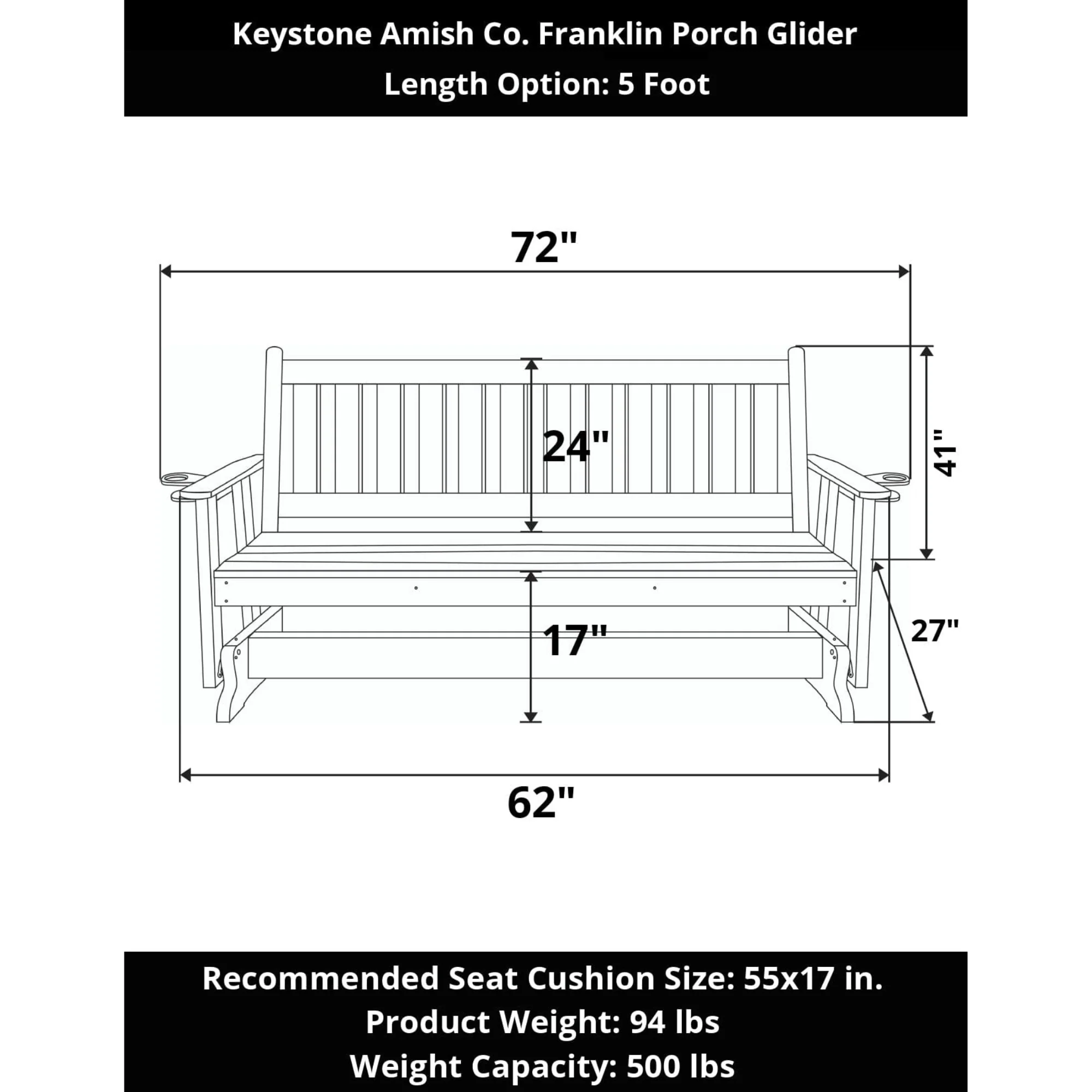 Keystone Amish Co. Franklin Porch Glider - Image 37