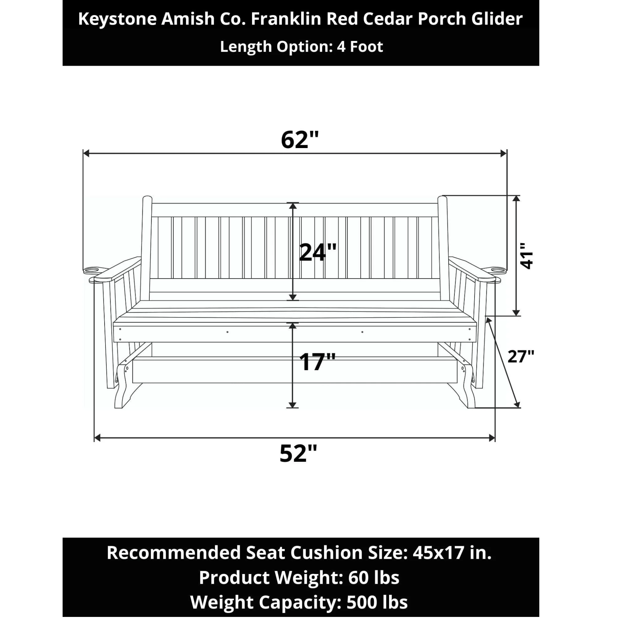 Keystone Amish Co. Franklin Red Cedar Porch Glider - Image 10