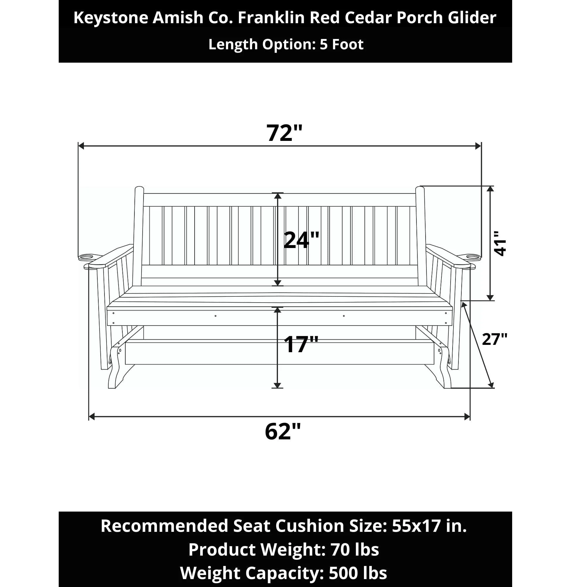 Keystone Amish Co. Franklin Red Cedar Porch Glider - Image 11