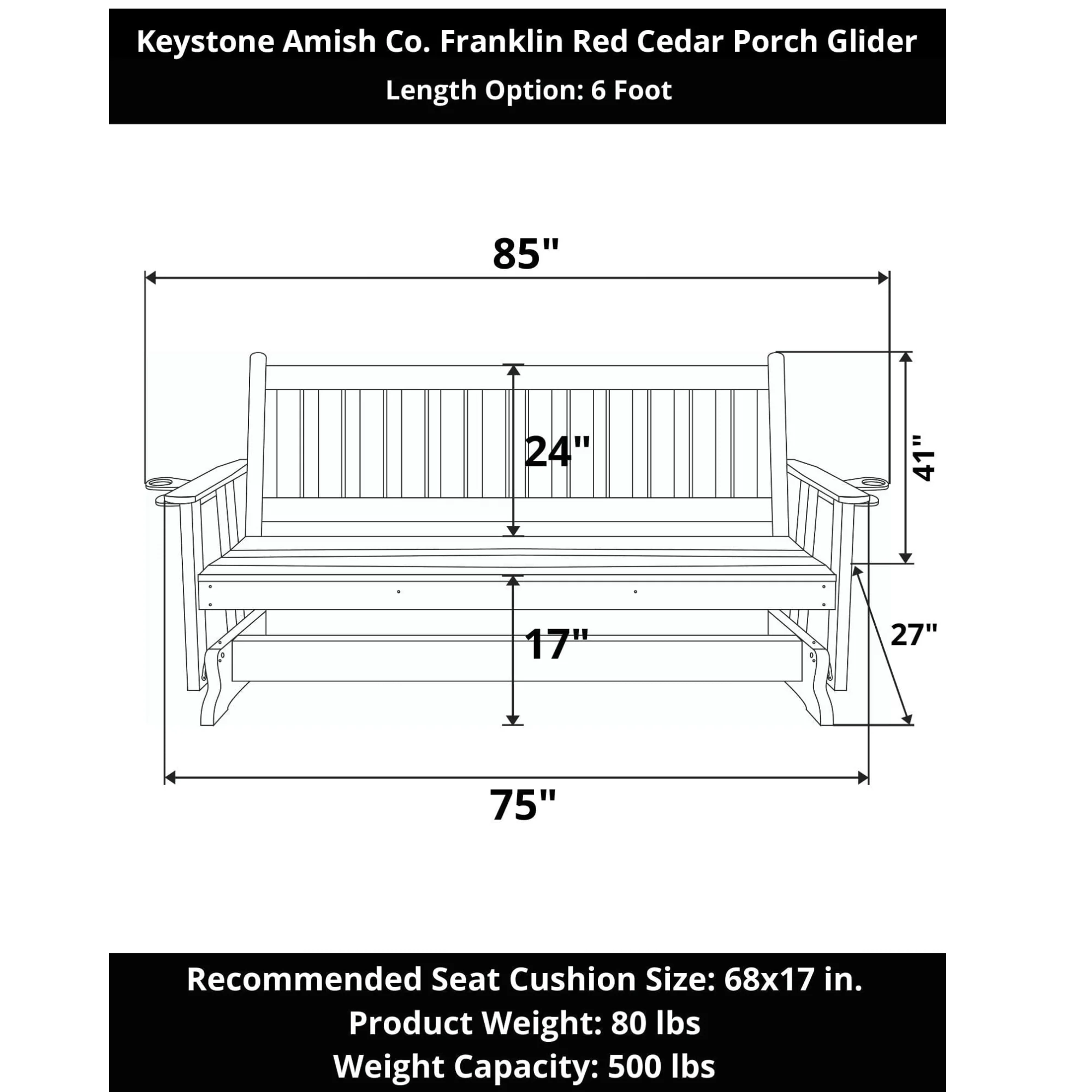 Keystone Amish Co. Franklin Red Cedar Porch Glider - Image 12