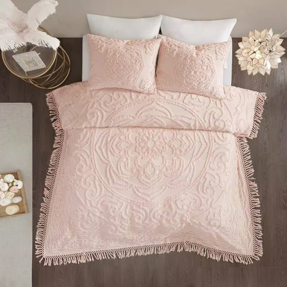 King 100-Percent Cotton Chenille Bedspread with Fringe Hem in Pink Blush - Image 2