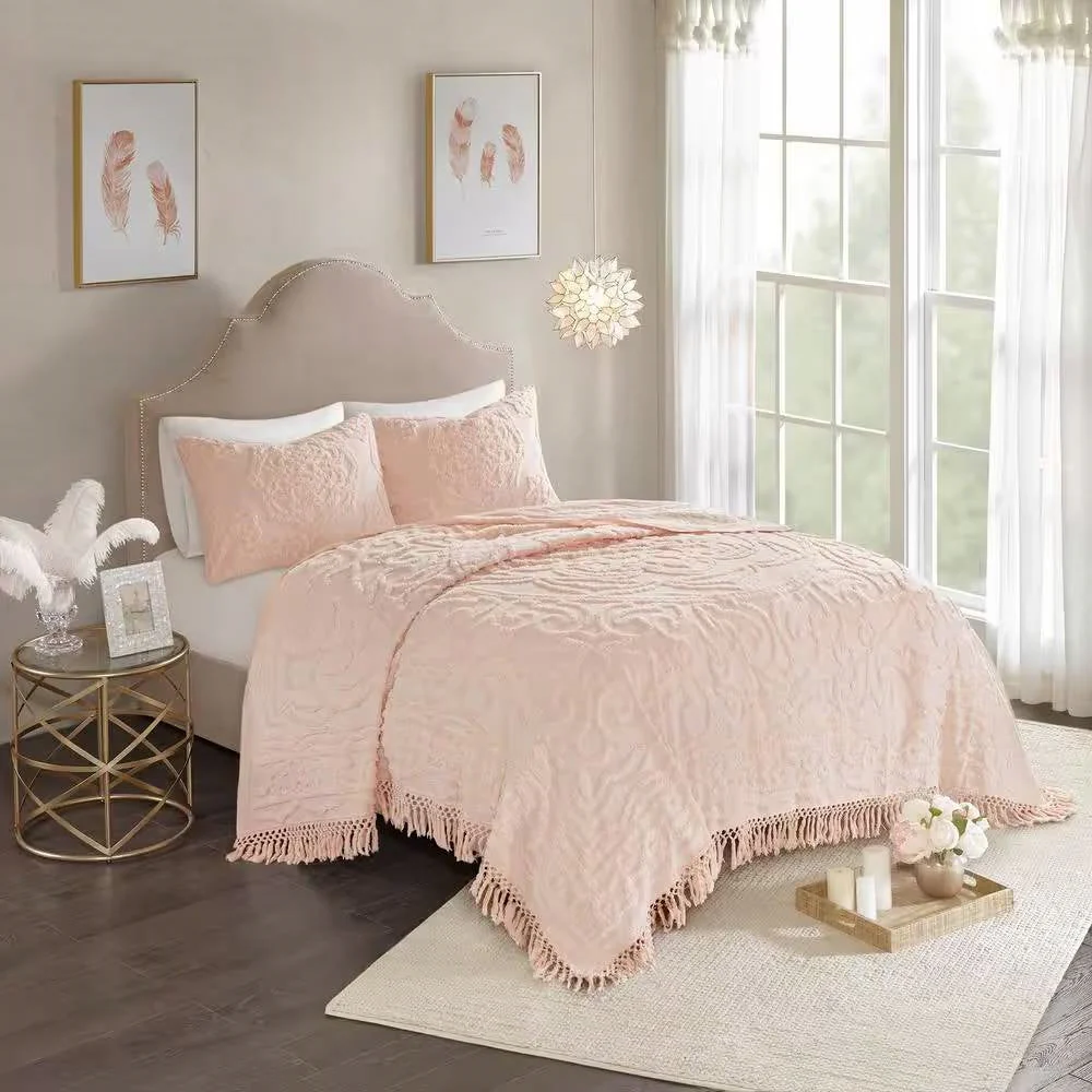 King 100-Percent Cotton Chenille Bedspread with Fringe Hem in Pink Blush - Image 3
